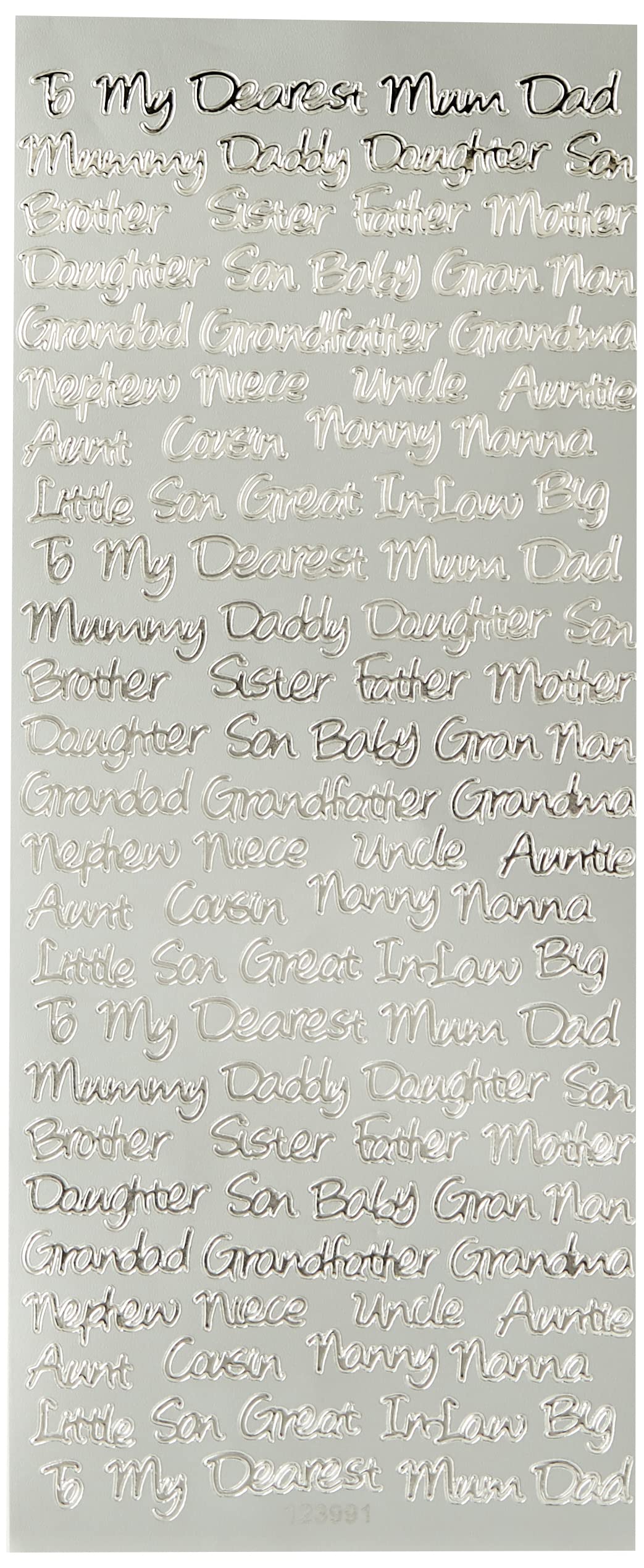Anitas Outline Stickers, Relative Messages, Silver, For Scrapbooking, Card Making, Kids Play, Homework, Art, Craft, Embelish, Decorative, Paper, Card, Glass, Metal, Plastic, Foam