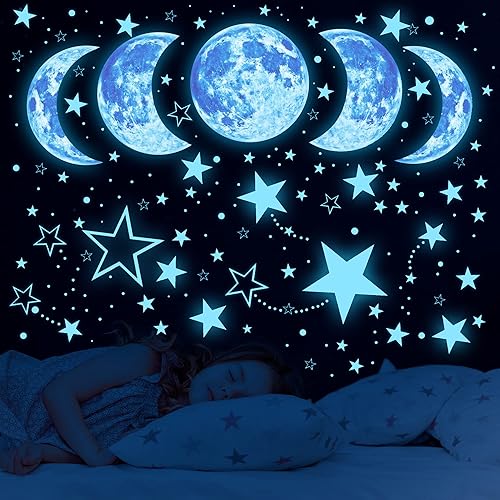 Calcomanías de pared que brillan en la oscuridad, estrellas que brillan en la oscuridad, luna que brillan en la oscuridad, estrellas brillantes,