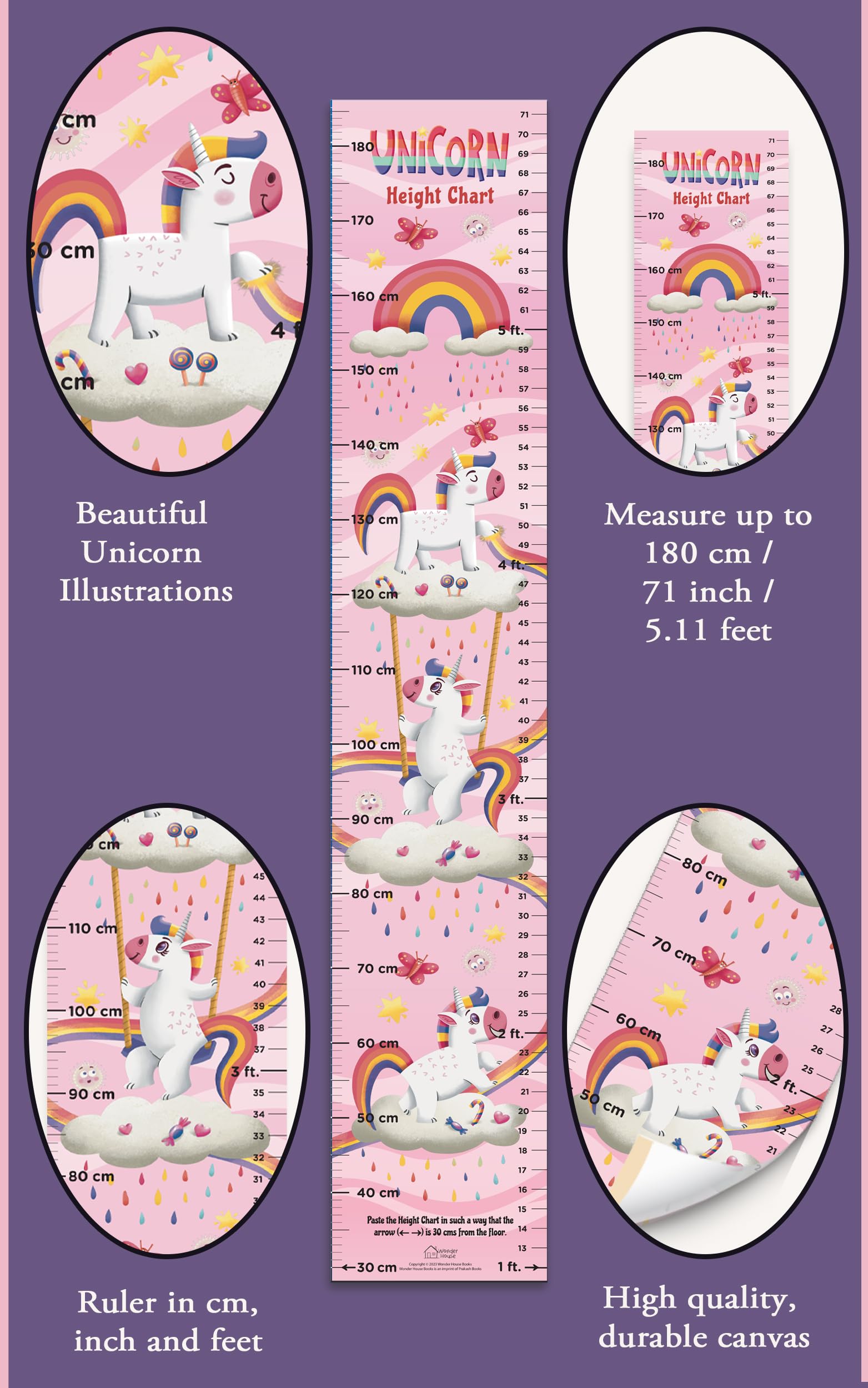 Unicorn Height Chart (Height Chart For Kids | Height Measuring Scale Sticker | Height Chart Wall Sticker For Children | Nursery Decoration) 1