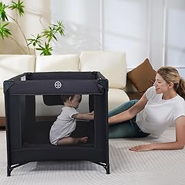 Pamo Babe Portable Crib Baby Playpen with Mattress and Carry Bag Black