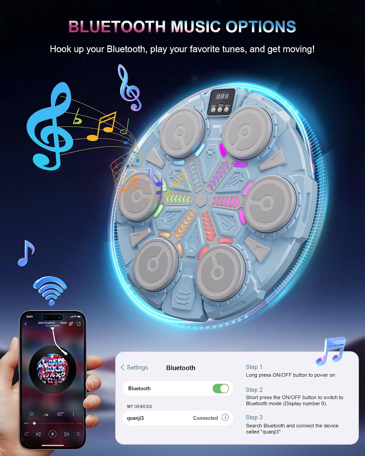 Music Boxing Machine for Kid/Adults, Music Punching Machine with Rhythm Light, Smart Bluetooth Boxing Equipment with Glove, Sports Toy Gift for Ages 3-12 Year Old