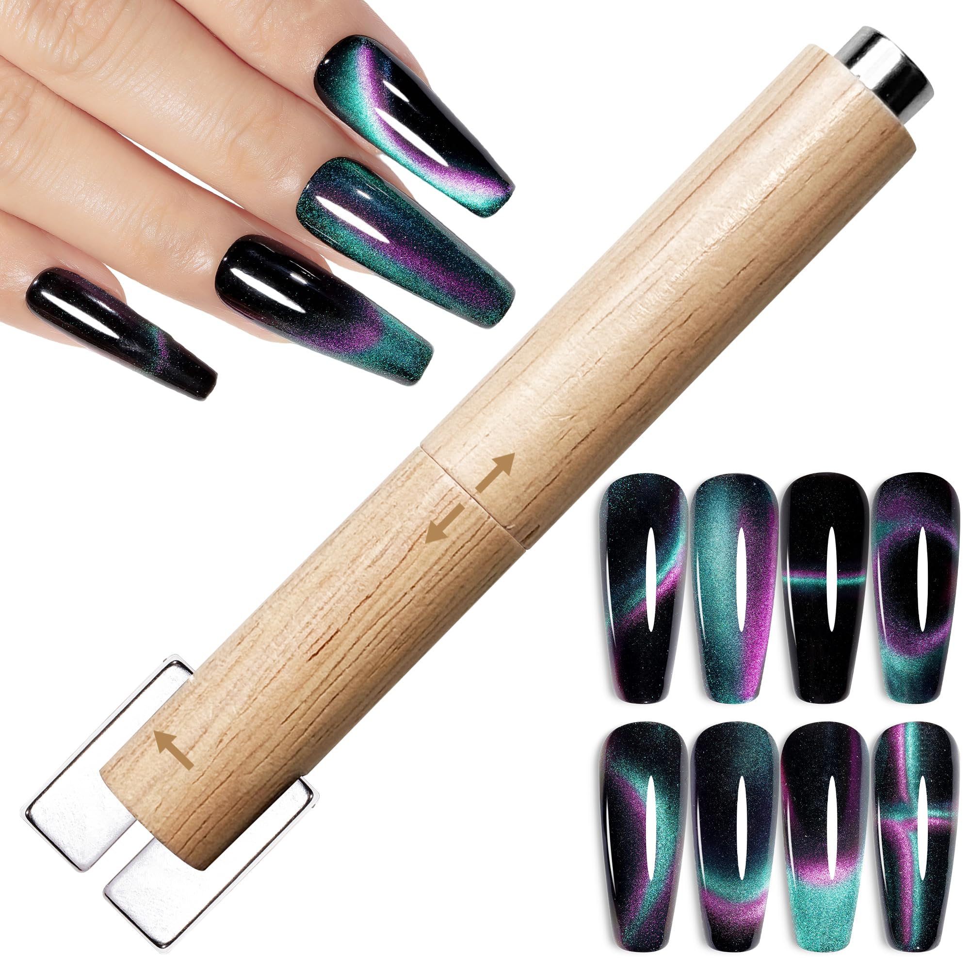 YTD Likomey Multi-functional Cat Eye Nail Magnet Stick,Rocket White Oak Color High Force Cylindrical Wooden Handle Versatile Pen Magnet Tool for Cat's
