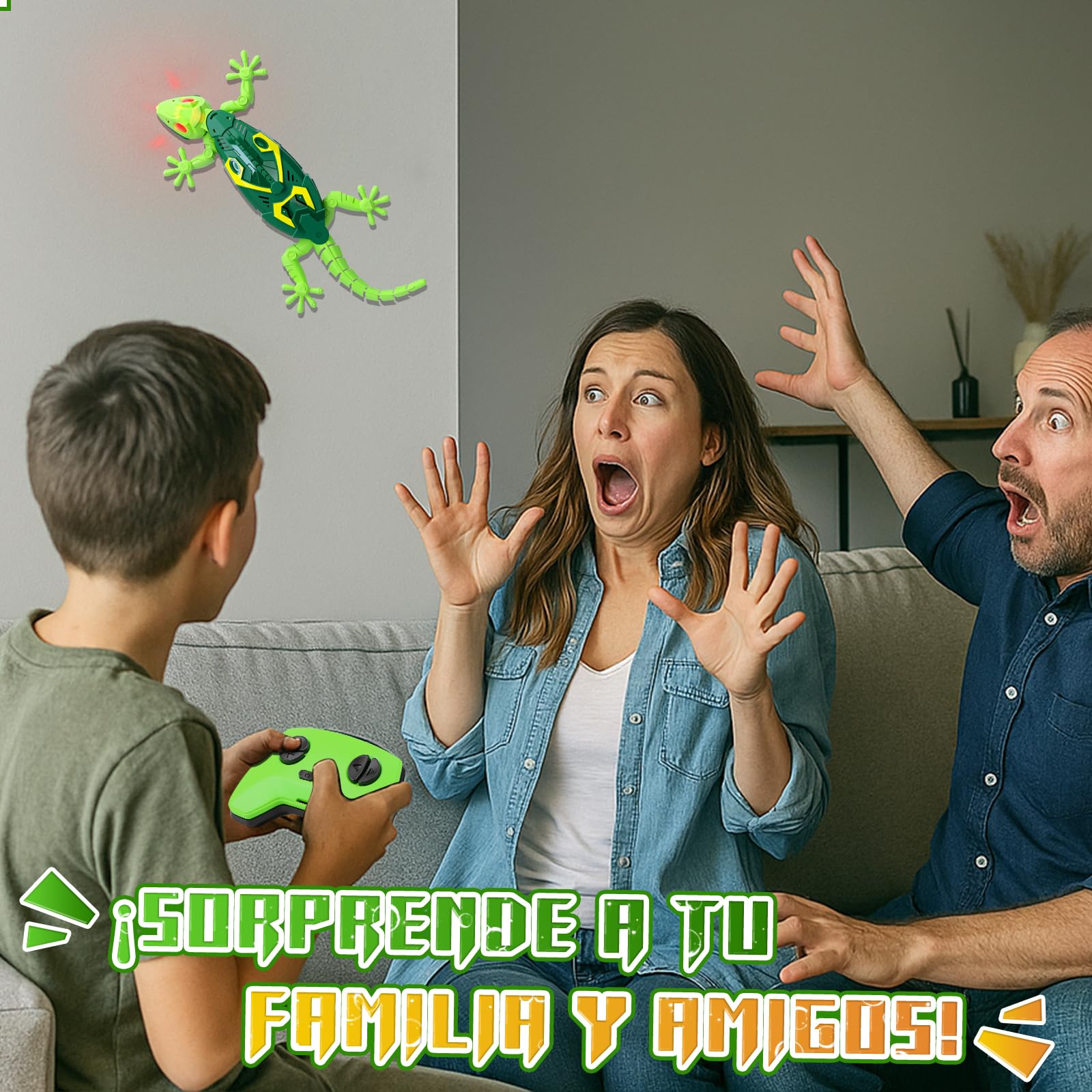 Charmofun Geco Telecomandato, Lucertola Telecomandata con Occhi a Led Luminosi, Movimenti Realistici, Direzione Regolabile, Regali Giocattoli interattiviper para Bambini 4 5 6 7 8+ Anni (Verde)