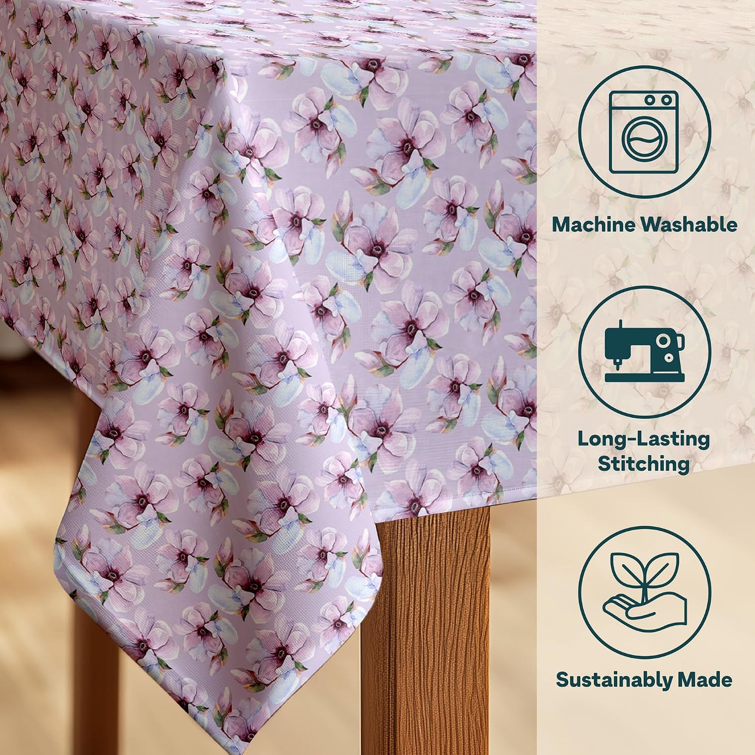 Winslow & Brody Spring Tablecloth | Made in America Linen Table Cloths | Scratch, Stain & Wrinkle Resistant | Floral Tablecloth Kitchen Decor | Brush of Purple Stroke - 60" x 120" Rectangular