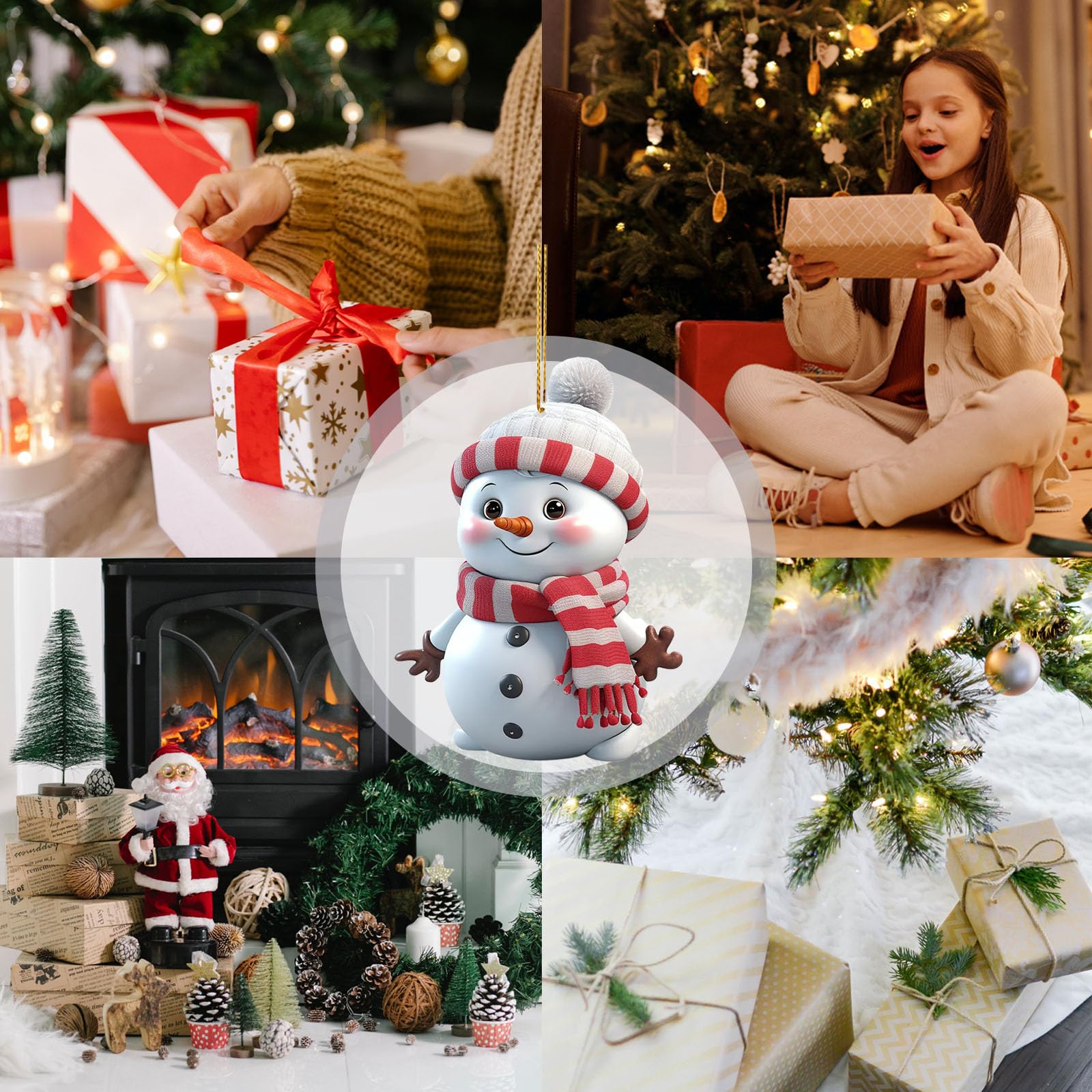 Lot De 6 Décorations Noël Père Noël Et Bonhomme De Neige En Résine