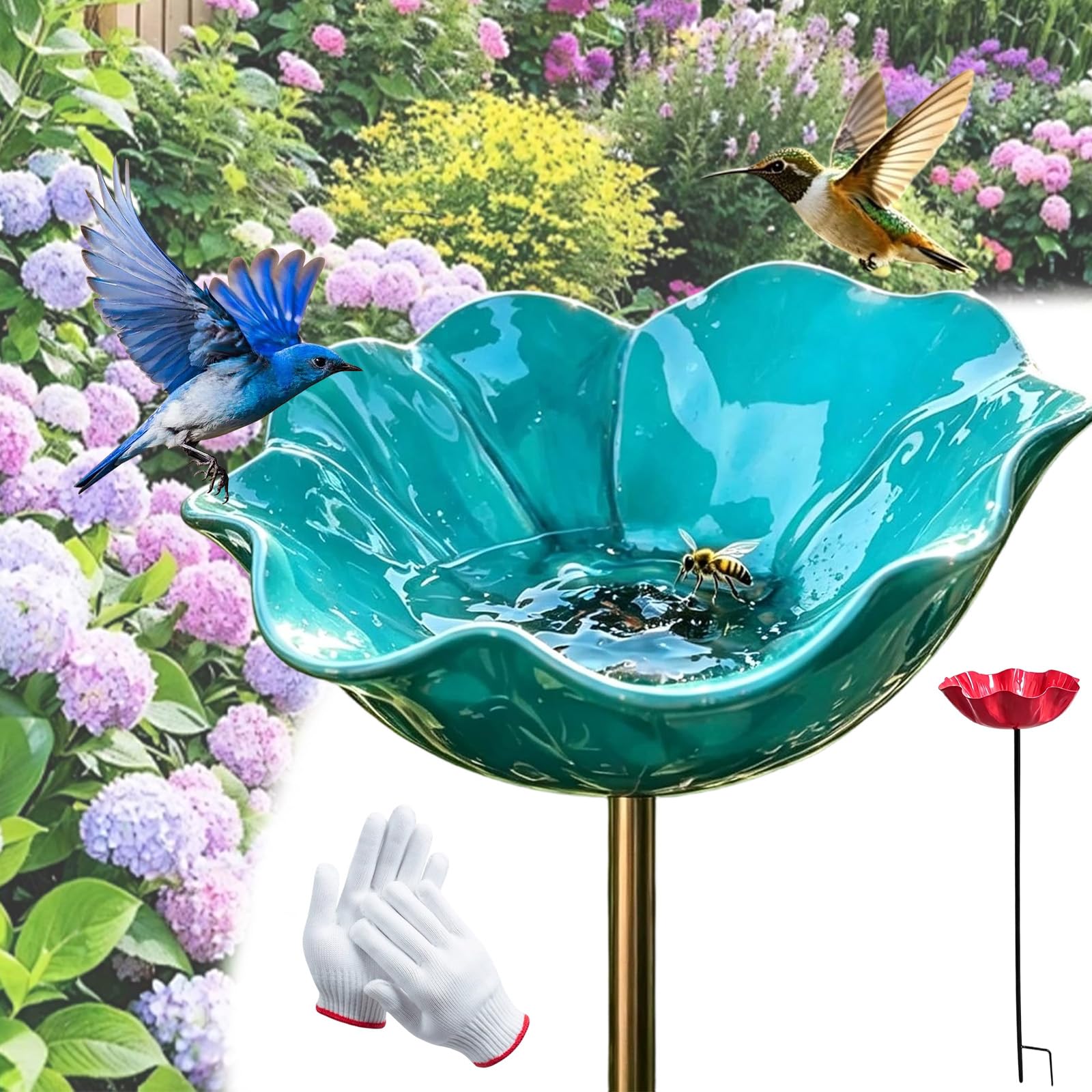 2026 Handmade Metal Flower Garden Stake, Upgraded Metal Flower Garden Stake Bird Feeder With Auxiliary Ground Spike, Metals Flowers For Garden For Yard Lawn Decor (3, Blue)