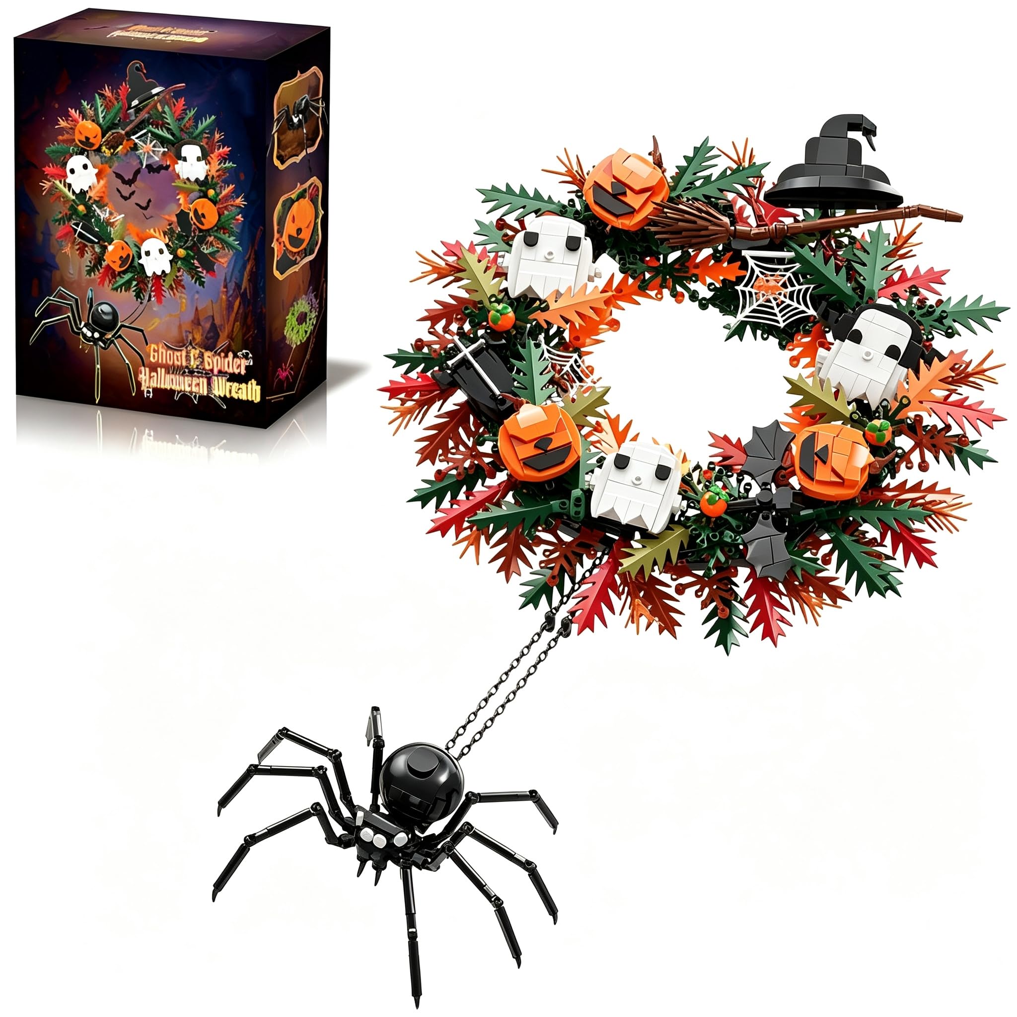 JVAVNE Halloween Building Blocks Set, 1211 PCS Spider Wreath Bricks Toy