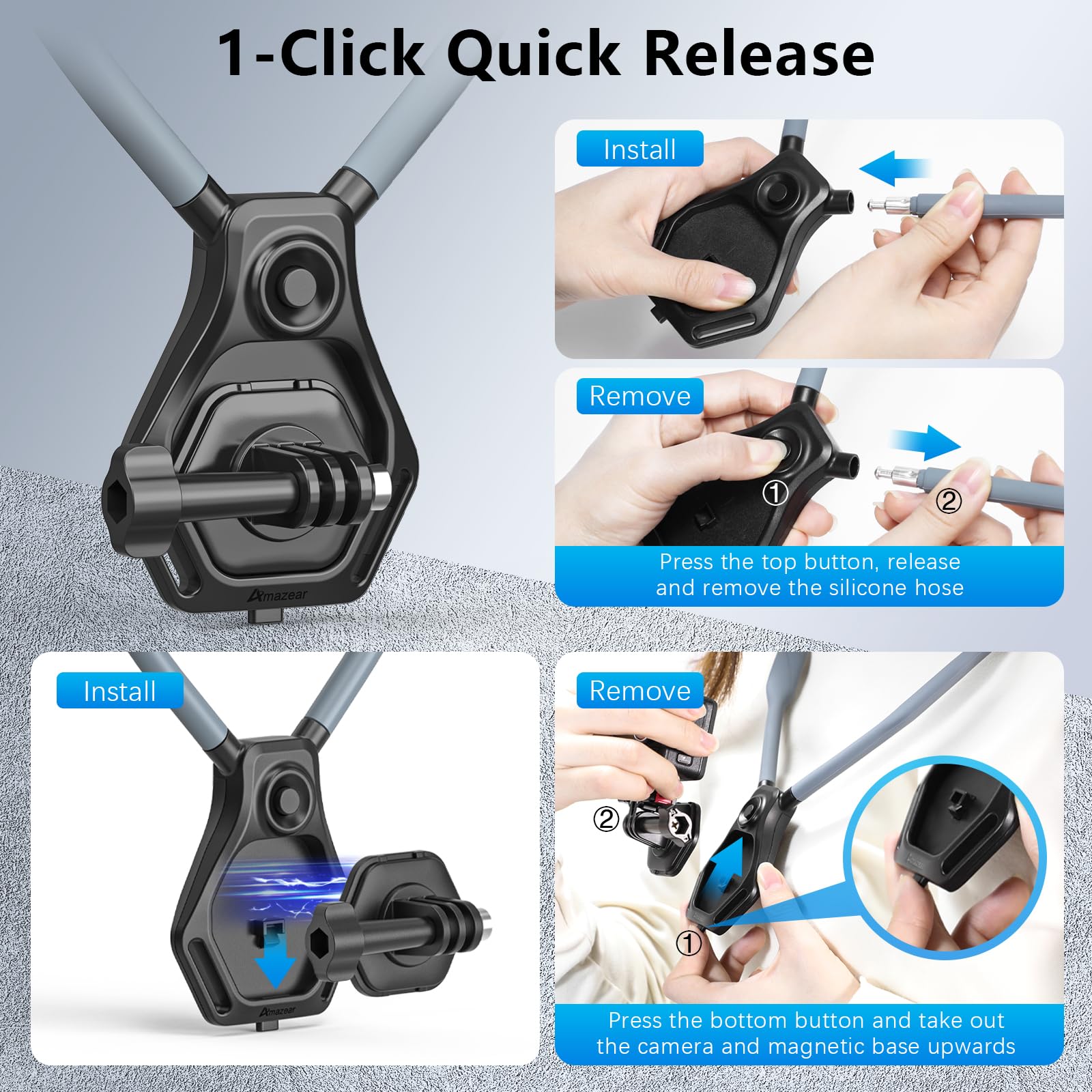 AMAZEAR Support Adaptateur Magnétique Rotation 360° Pour DJI Osmo Action 3/4/5 Pro - Changement Rapide Objectif Vélo