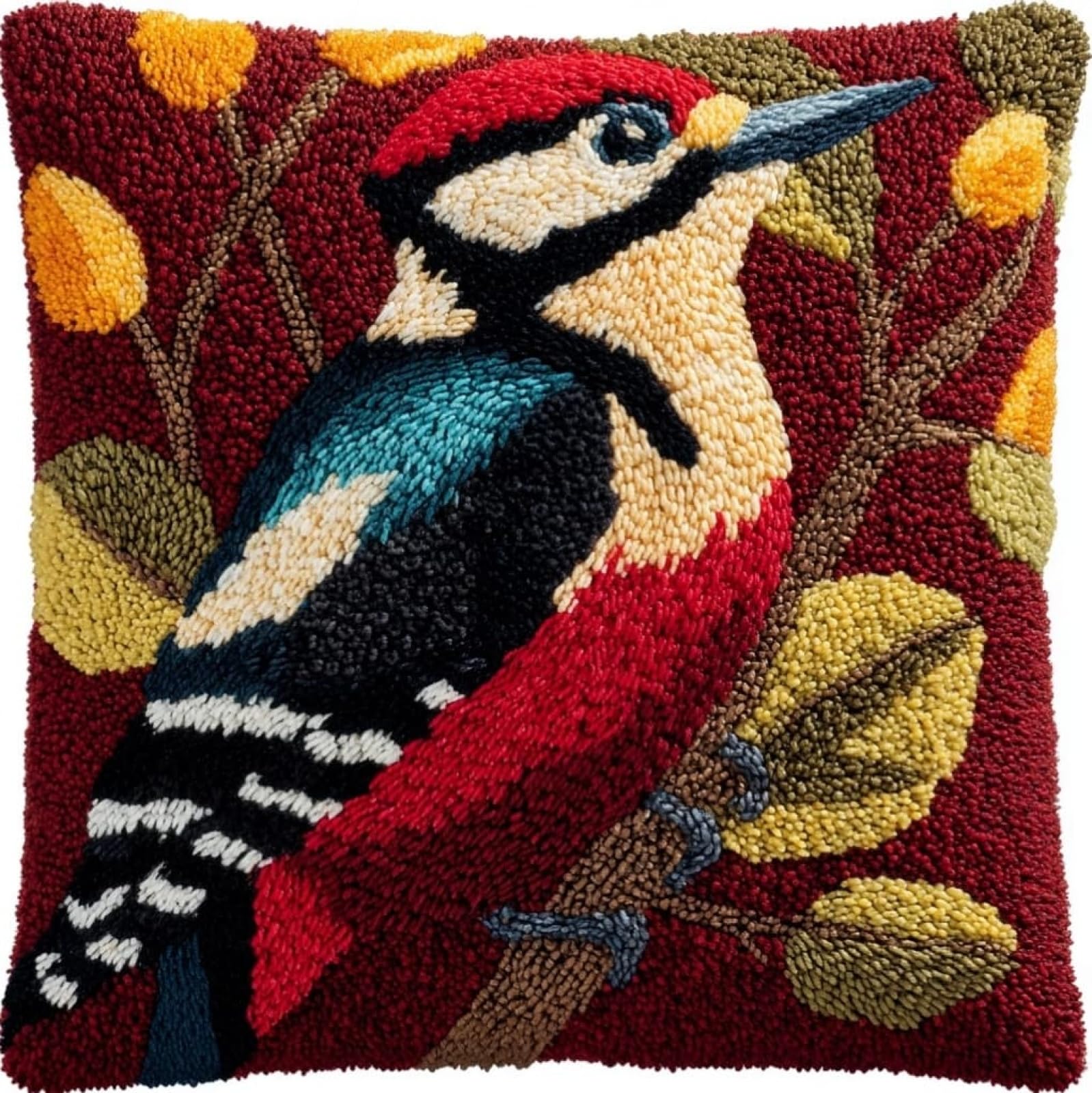 AxiangziK Pre-Printed Latch Hook Cushion Kits,Woodpeckers