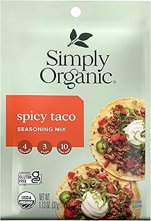 Simply Organic Spicy Taco Seasoning Mix, 1.13 Ounce Packet, Earthy Spice, Kosher, No Artificial Ingredients (Pack of 12)
