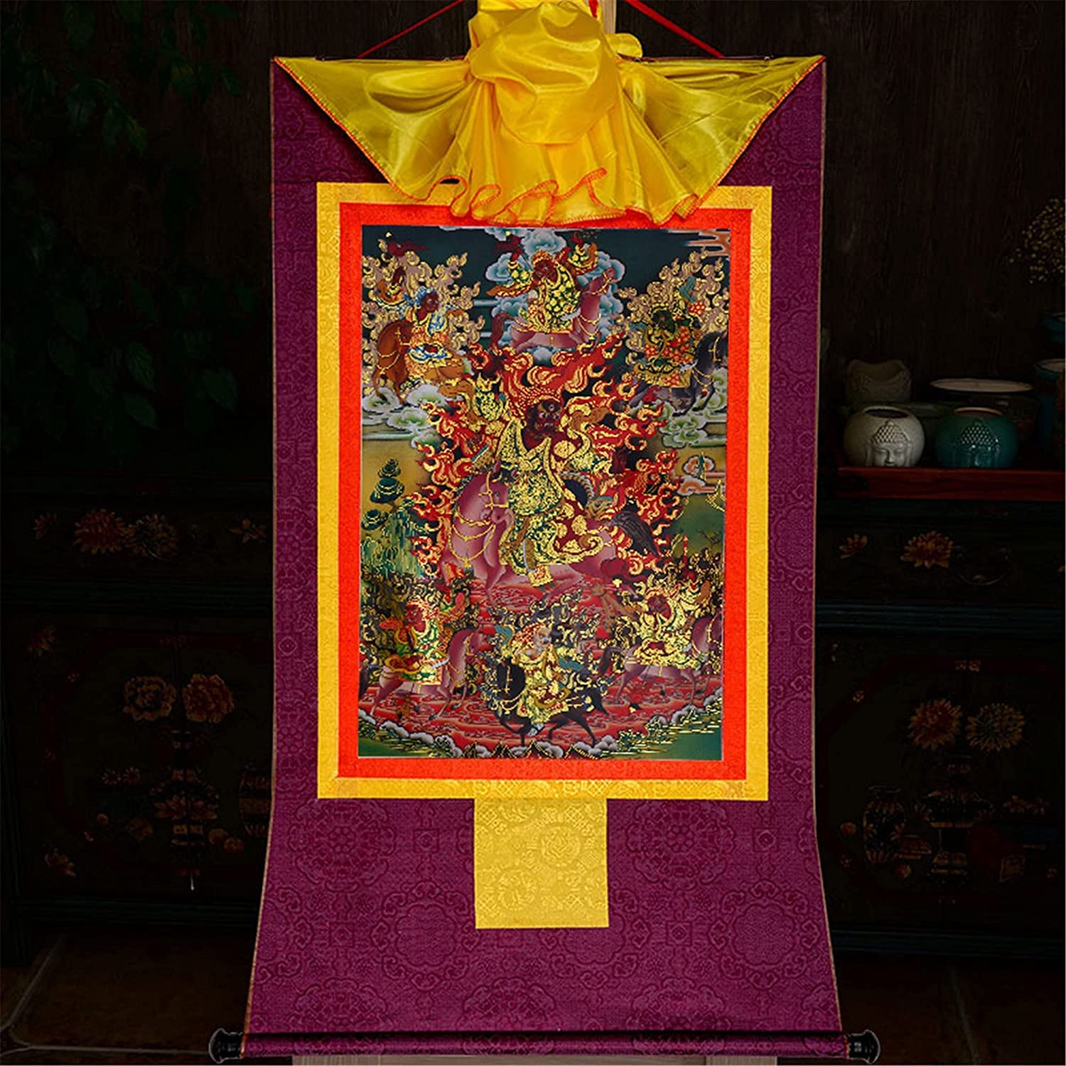 Gobelin Thangka, Thangka, buddyjska statua malarstwa Buddy, gobelin Buddy ze zwojem, Tsiu Marpo (kolor: mały (35 cm * 27 cm) fioletowy)