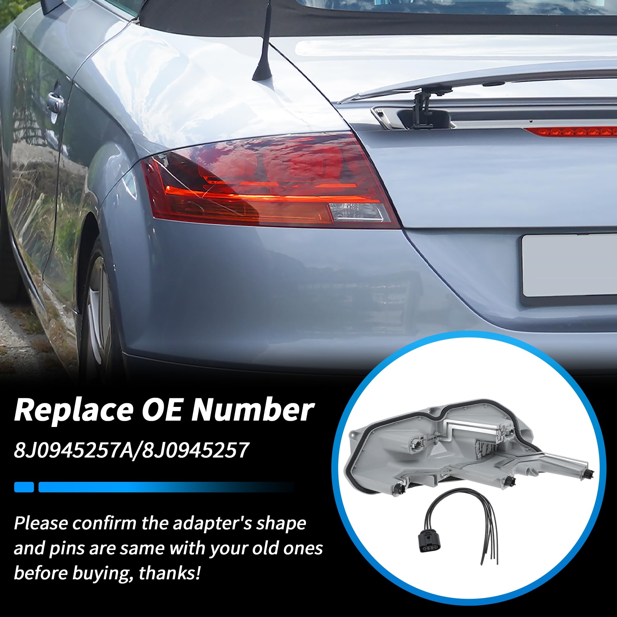 Supporto Portalampada Posteriore Sinistro per Audi TT MK2 2006-2014 con Presa Portalampada Sostituisce 8J0945257A/8J0945257