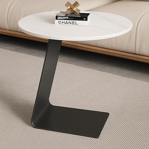 Modern C-Shaped End Table, Tempered Glass Tabletop Couch Side Table,