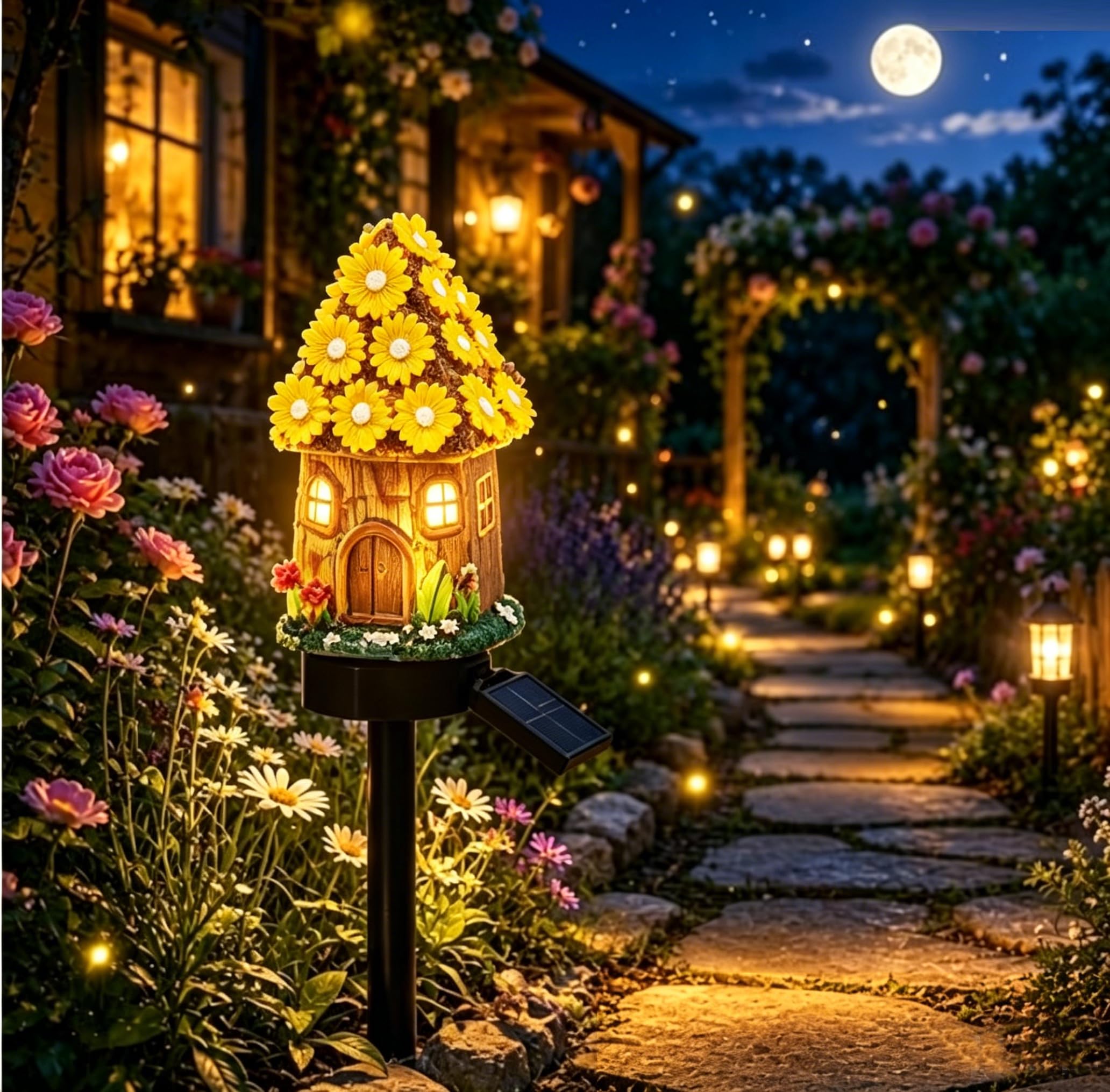 Mushroom Solar Lights Outdoor, Solar Powered Fairy House Garden Decor, Waterproof LED Landscape Pathway Lamp for Yard Patio Lawn