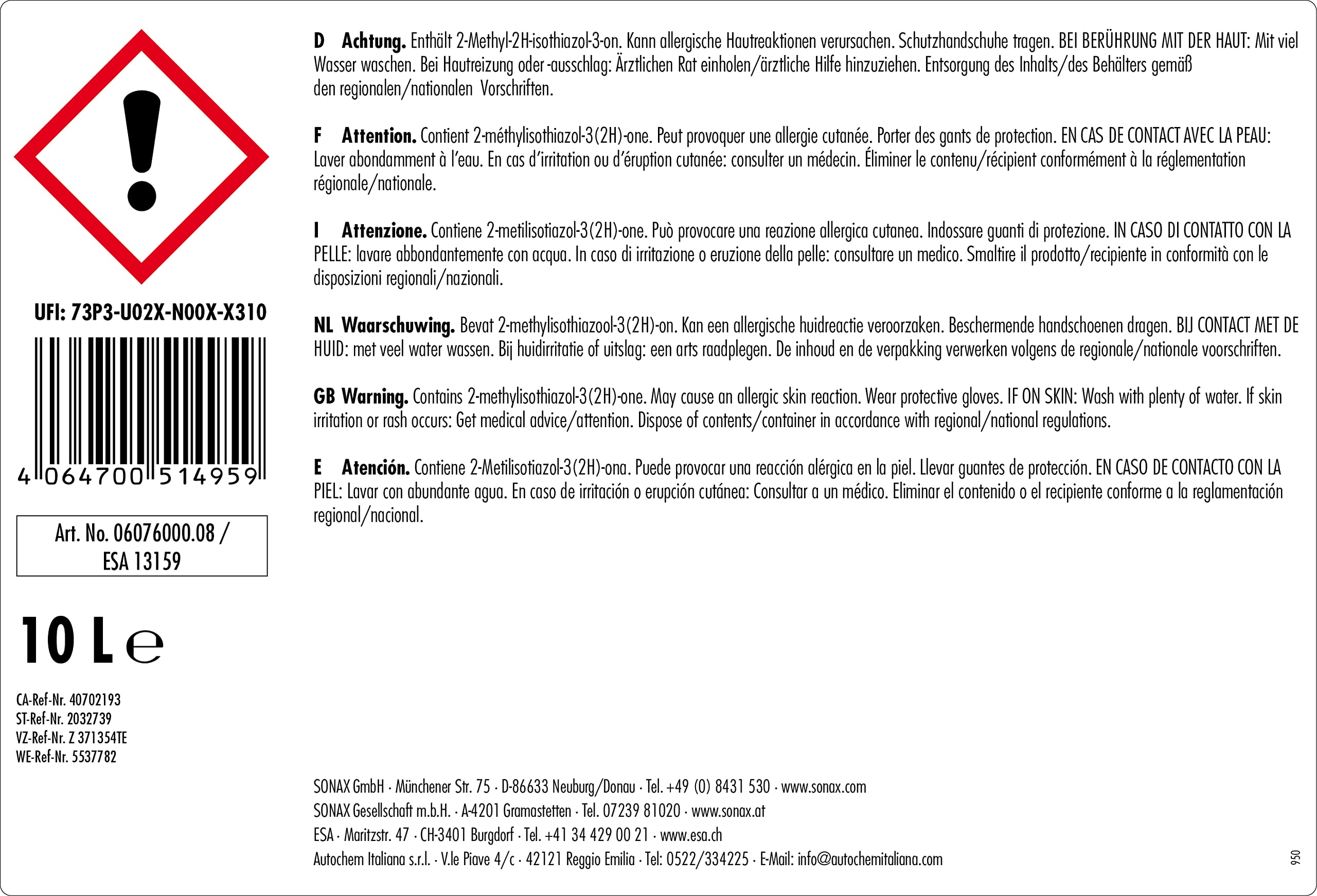 SONAX Motor+KaltReiniger (10 Liter) beseitigt schnell und zuverlässig alle Öl- und Fettverschmutzungen von Motoren, Maschinenteilen, Aggregaten und Werkzeugen | Art-Nr. 06076000