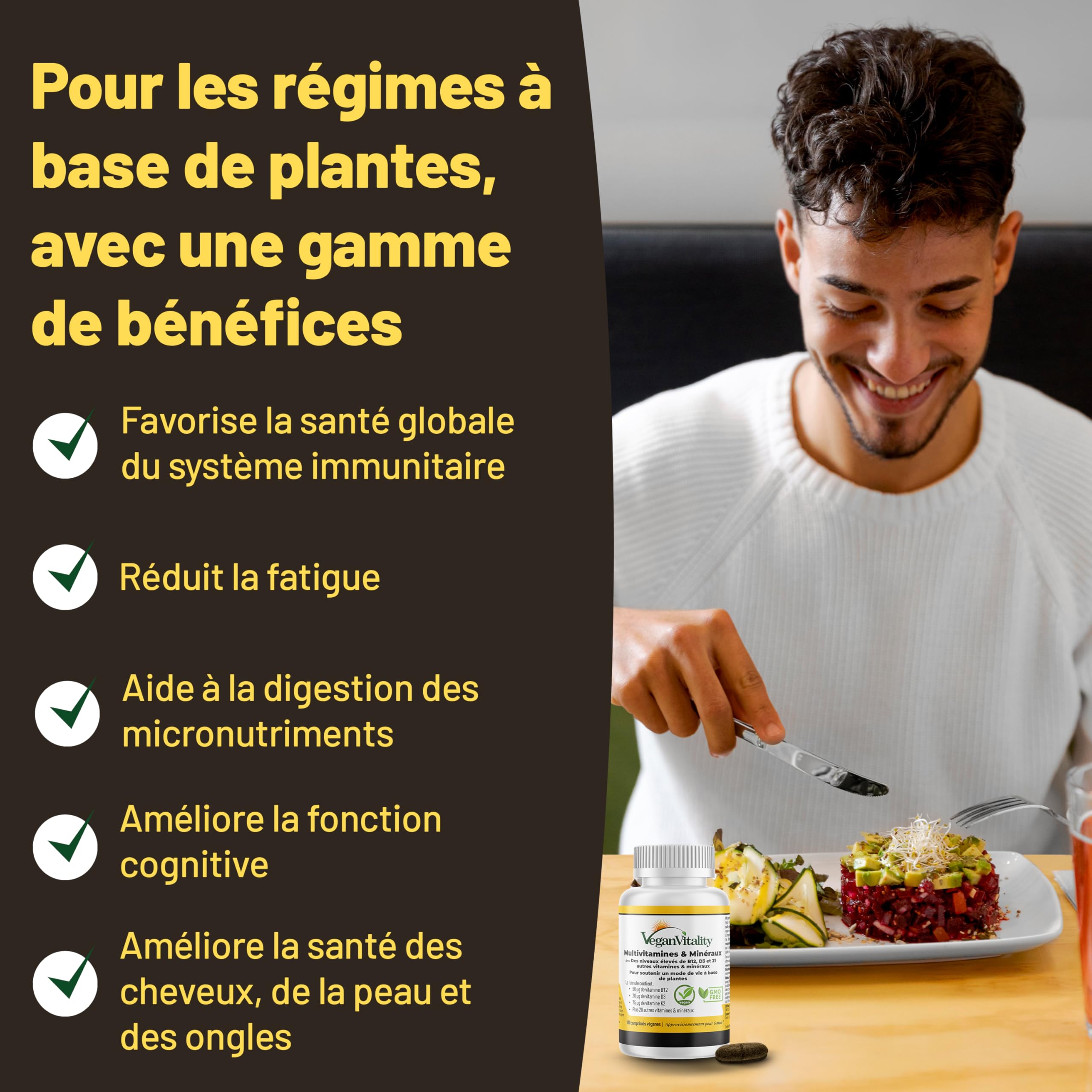 Multivitamines et minéraux vegan – Source renforcée de vitamine C, vitamine k2, B12 et fer - 180 pilules vegan multivitamines. 6 mois de complément alimentaire vegan & végétarien