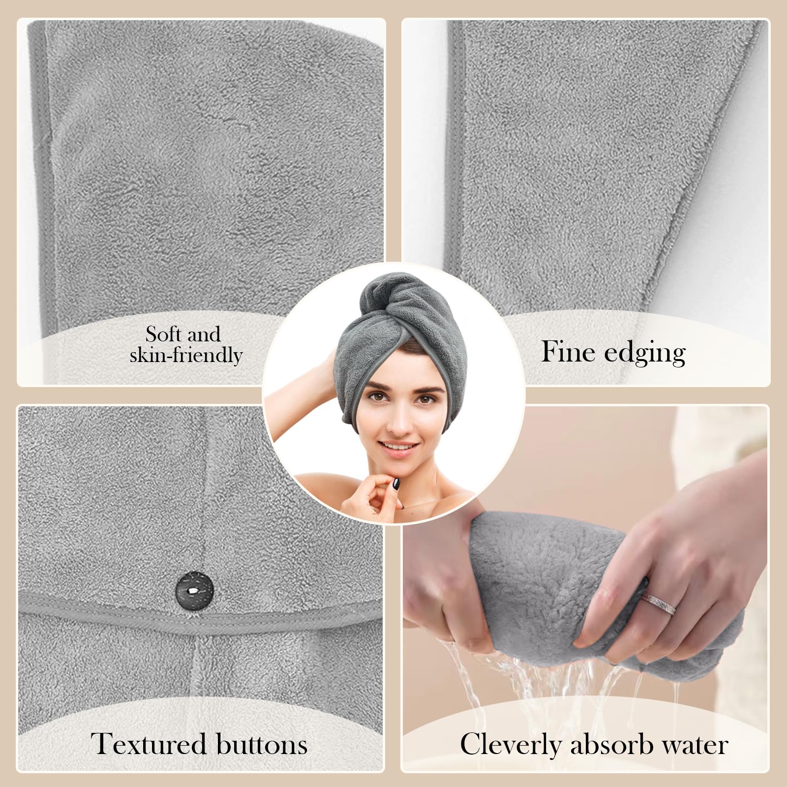 2 Turbanti Asciugacapelli In Microfibra - Morbidi E Assorbenti Per Donne E Bambini - Foto 4