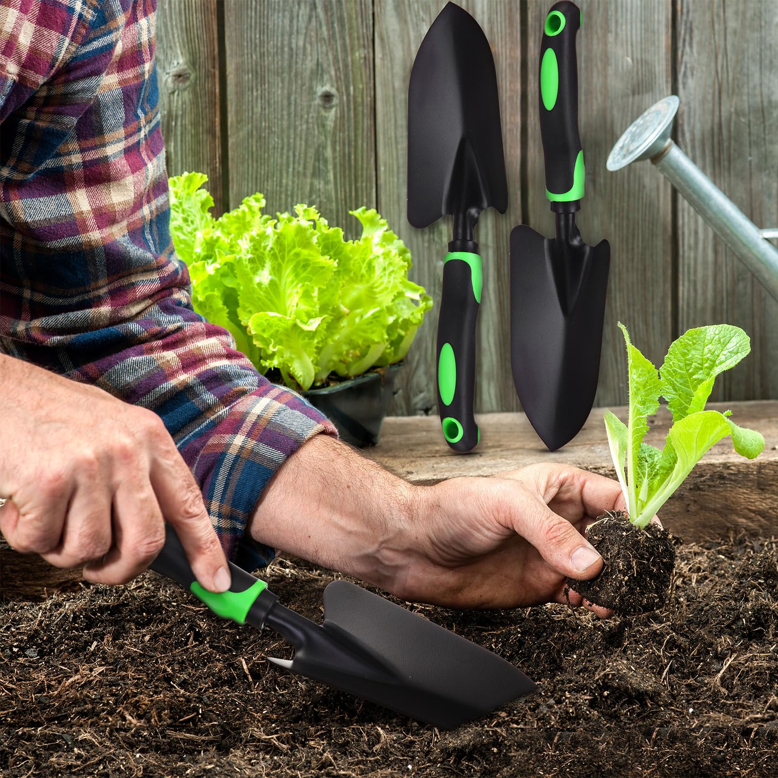 Yaocom Gartenschaufel aus Aluminiumlegierung, robuste Kelle, Gartenwerkzeug, kleine Schaufeln zum Graben, Metall-Handkelle, Spaten mit weichem TPR-Griff für Rasen, Hof, Bauernhof, Haus, Geschäft,