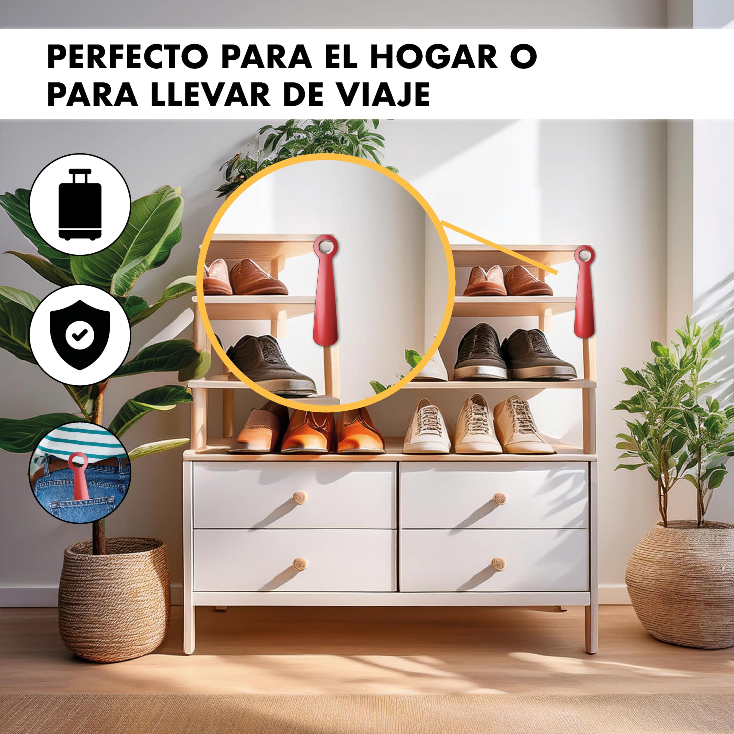 PIMEDA Calzador Metálico Rojo Ergonómico Antideslizante Resistente para Botas Zapatos Hombre Mujer