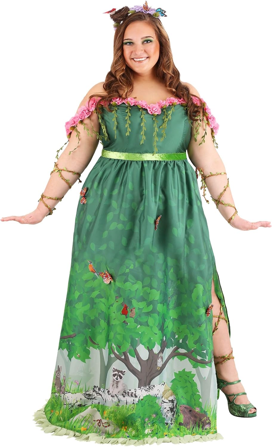 Plus Size Mother Nature Costume for Women - Magical Earth Goddess Dress For Adults | Forest Queen Cosplay Dress