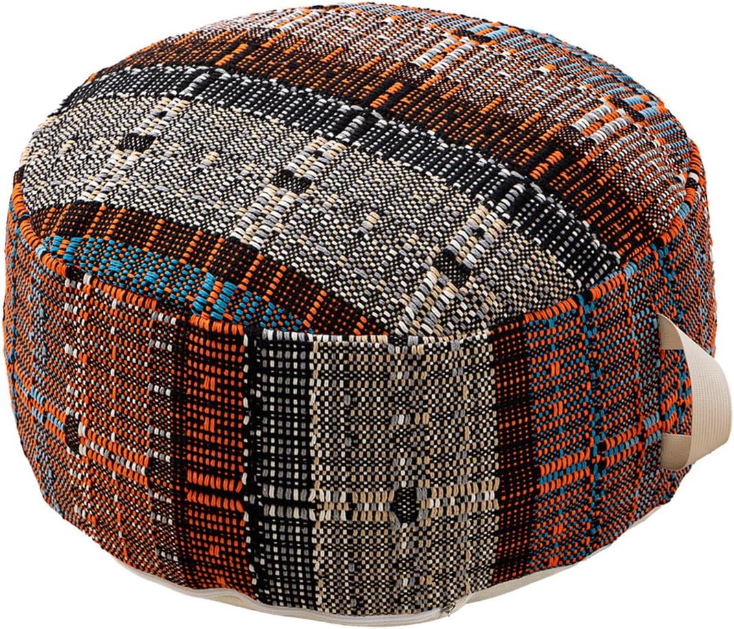 MOCOFO Modern Abstract Round Pouf Cover 18' Medieval Maillard Brown Cotton Linen Ottoman Slipcover | Retro Earth Tone Footrest Storage Stool for Living Room Bedroom (No Filler) (D18xH8')