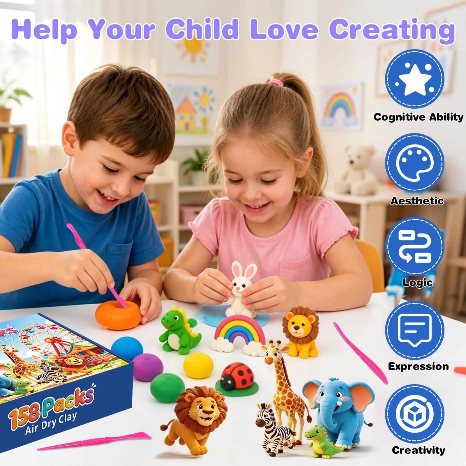 Air Dry Clay Kit - 158 Colors for Kids Crafts -4 Air Dry Clay Kit - 158 Colors for Kids Crafts -4