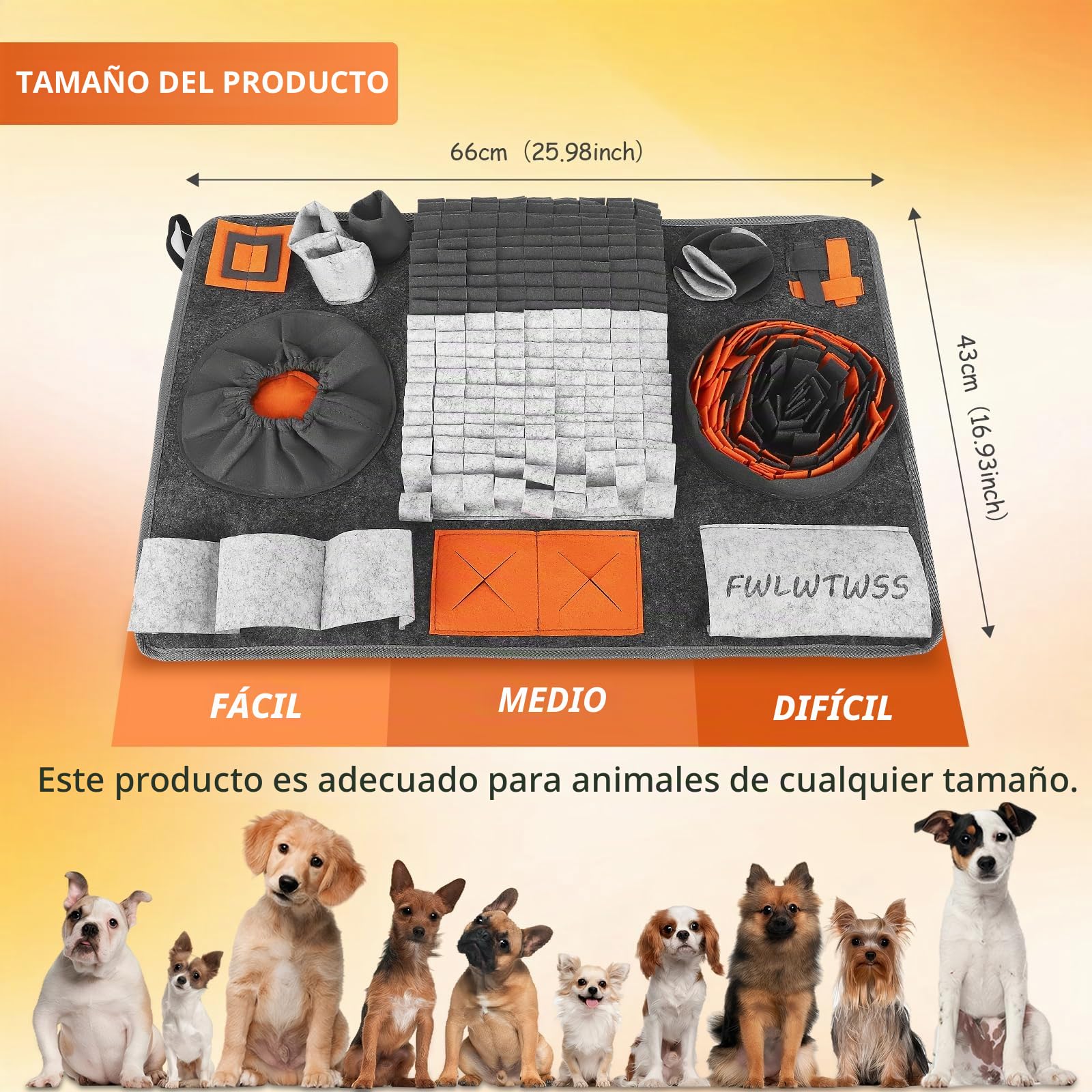 Alfombra para olfatear para perros – Juguete inteligente y juegos de búsqueda para el desarrollo mental, alfombra de fieltro resistente, resistente a desgarros, parte inferior antideslizante, 66 x 43
