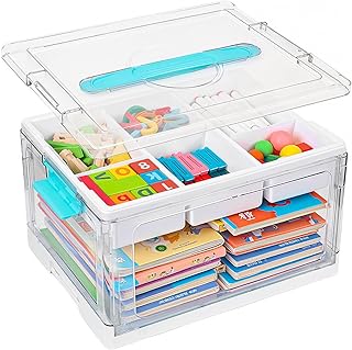 24QT Large Plastic Craft Organizers and Storage, Clear Art Supply Organizer with Removable Tray and Dividers, Crafting Box Container with Handle for Sewing, Book, Crayon, Medicine