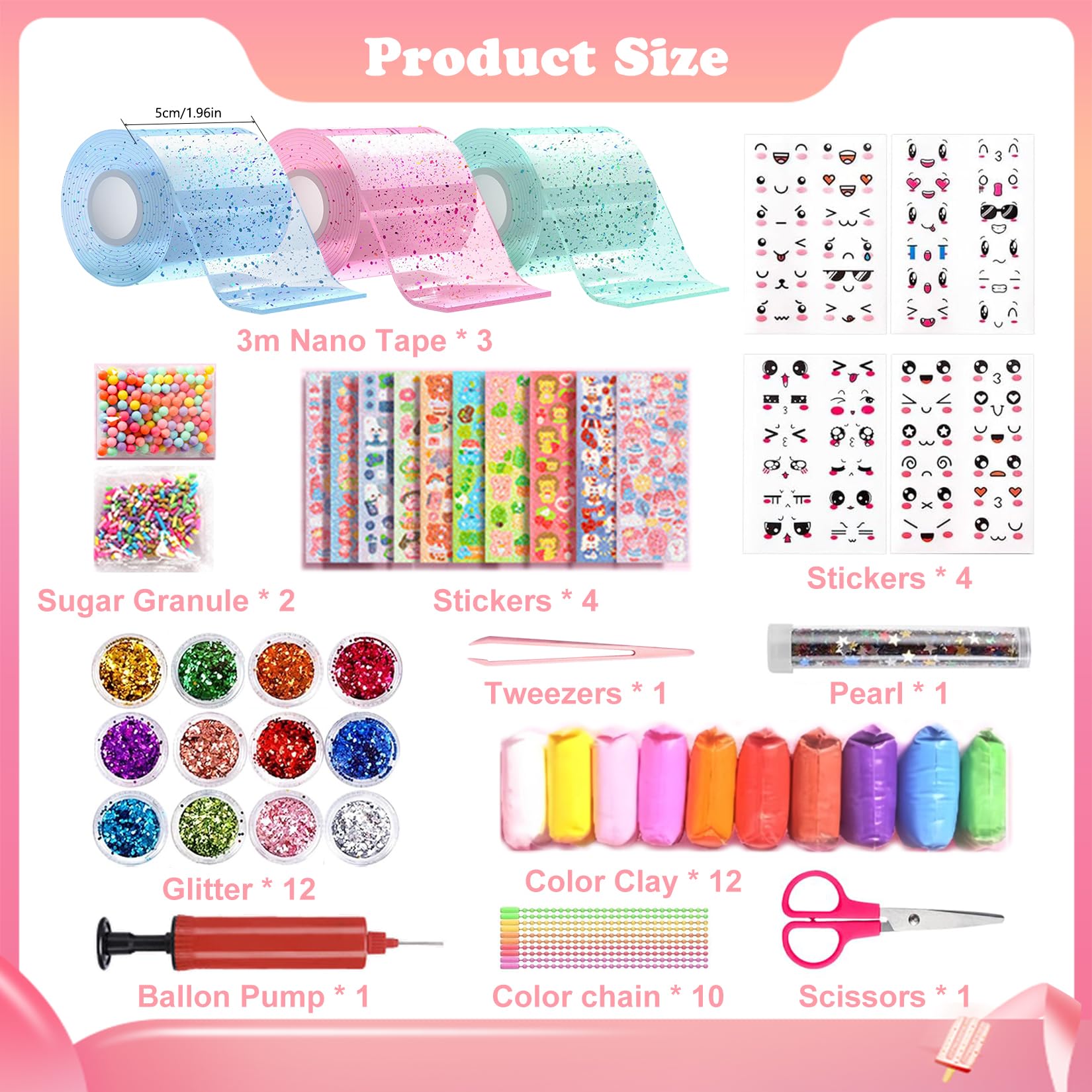 JurciCat Nano Tape Set 57 Piezas DIY Set Suave para el Alivio del Estrés y la Relajación Nano cinta ultra elástica Adecuado para niños Niños Niñas