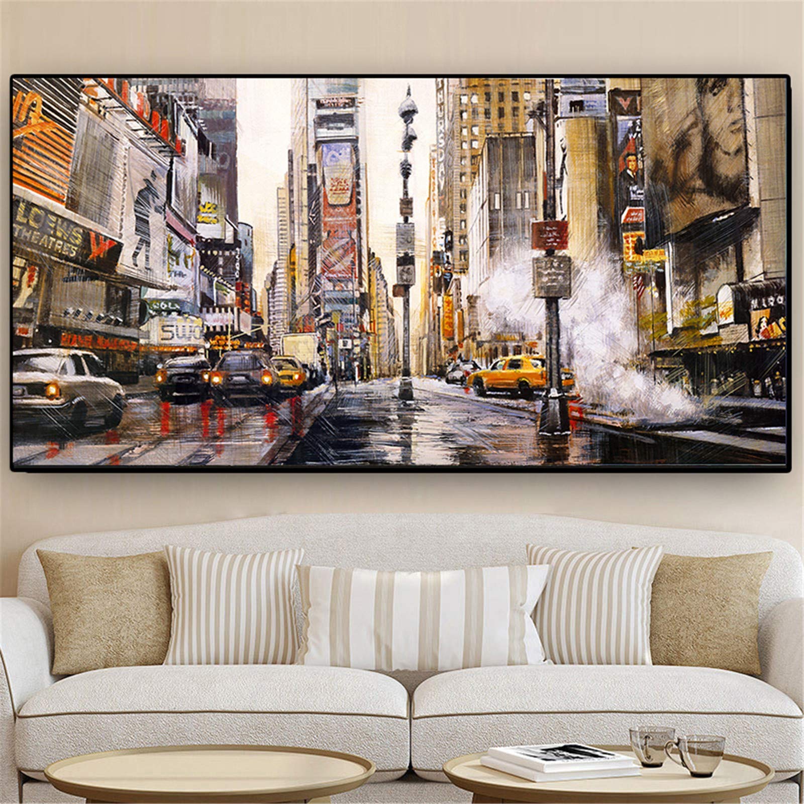 Broderie diamant New York 5D pour sublimer votre salon avec un grand tableau strass ronds