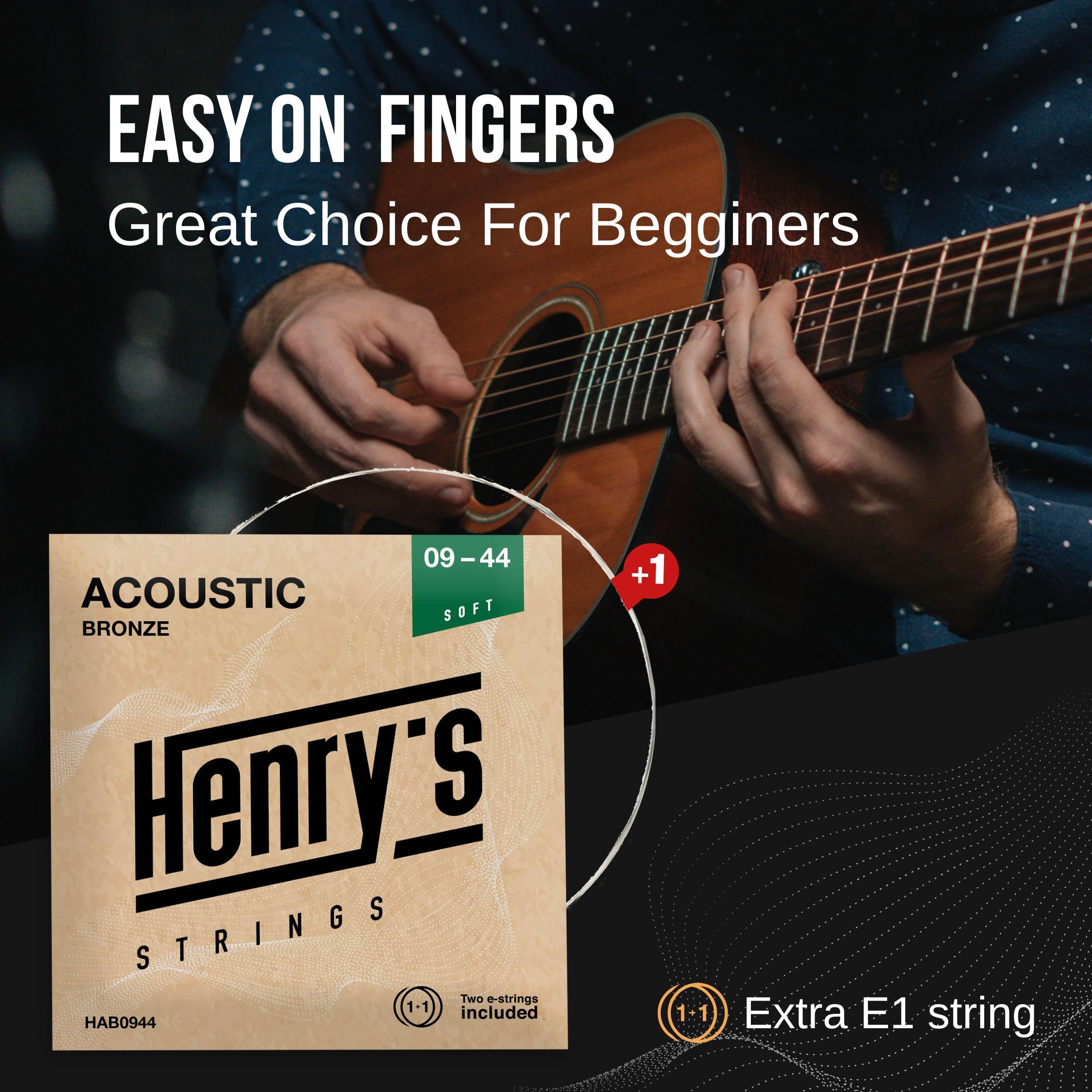 2-Pack Extra Light Acoustic Guitar Strings 09-44, Easy On Fingers & Excellent Sound, Extra E-1 string & 3 Guitar Picks - Image 3