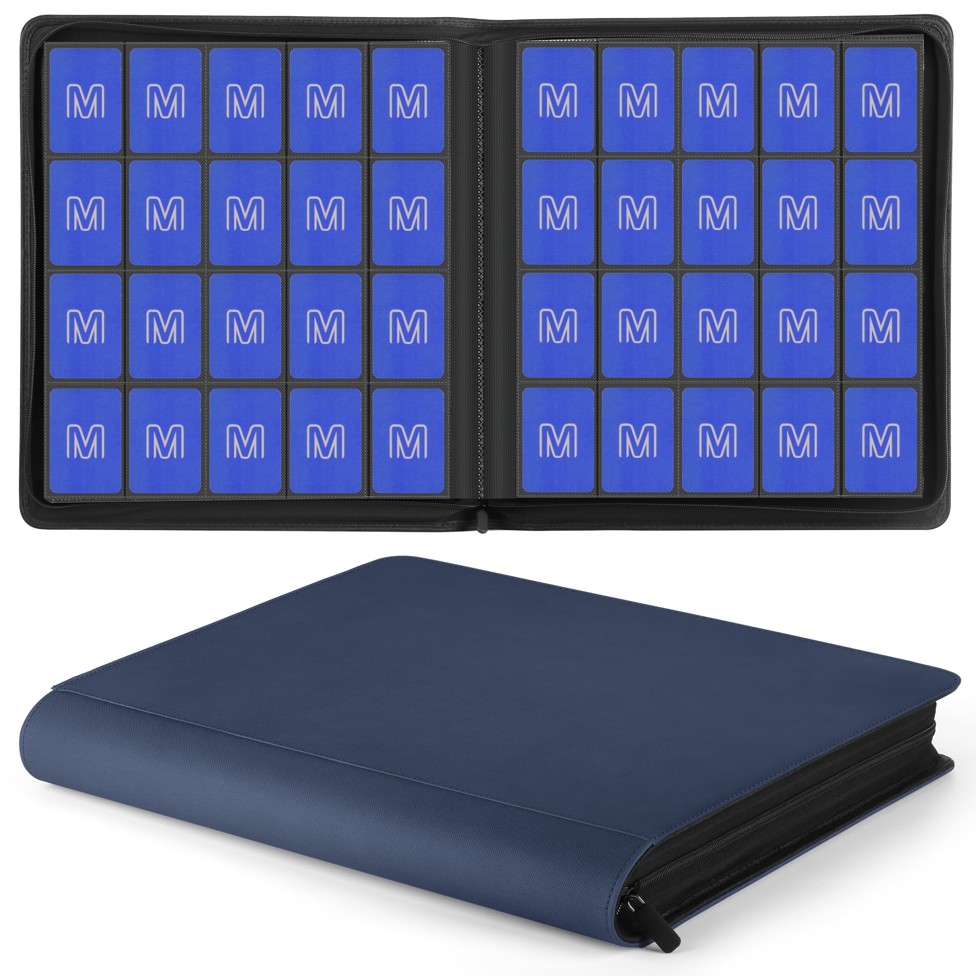 Raccoglitore per carte da collezione a 20 tasche, contiene oltre 1280 carte, album di carte collezionabili con cerniera, caricamento laterale, compatibile con TCG, carte da gioco e sportive (20 blu
