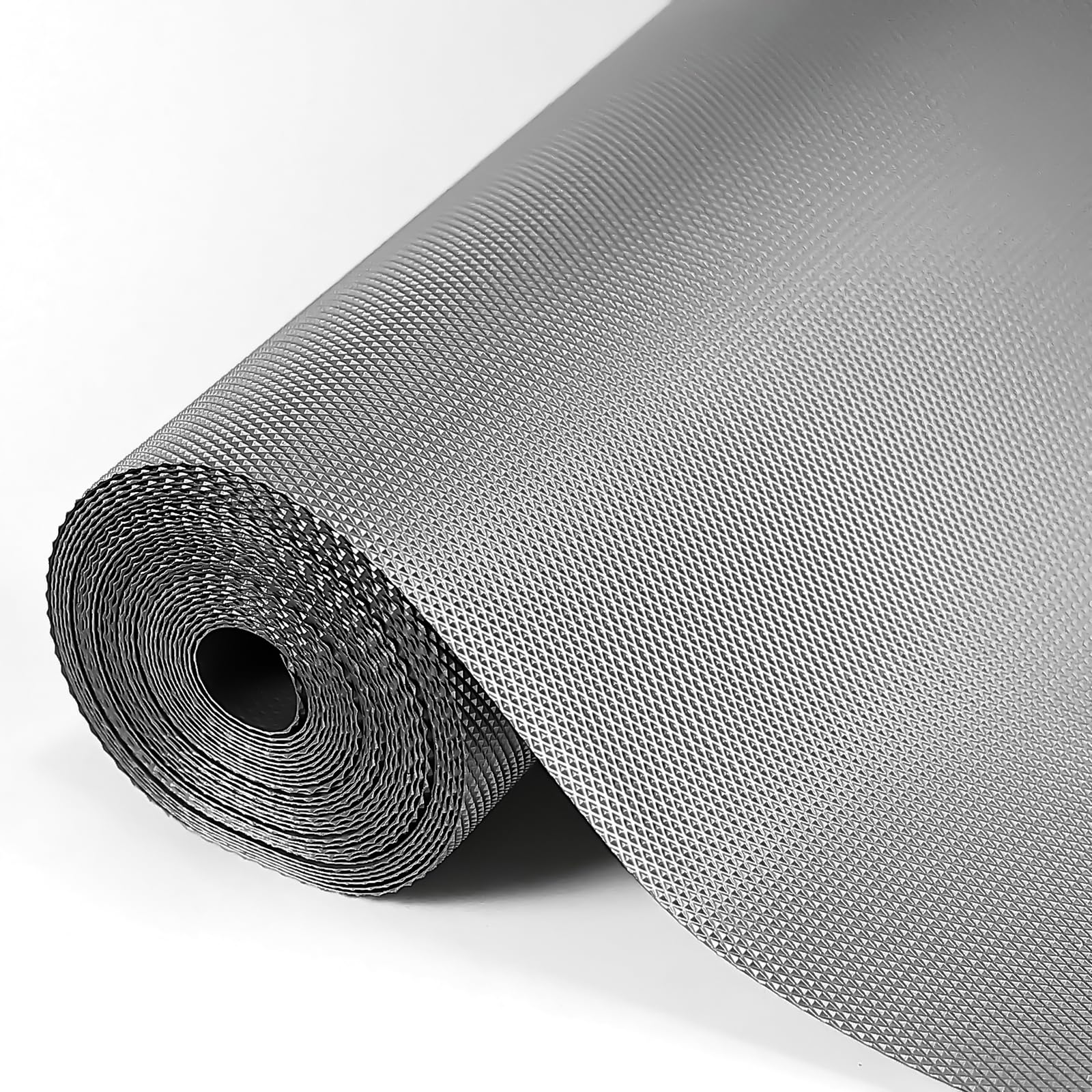 Hersvin Shelf Liners, 23.6x196.9 Inch EVA Non-Slip Drawer Mats Non-Adhesive Cupboard Pad Kitchen Cabinet Lining Fridge Cushion for Home Office (Gray/Diamond, 60x500cm)