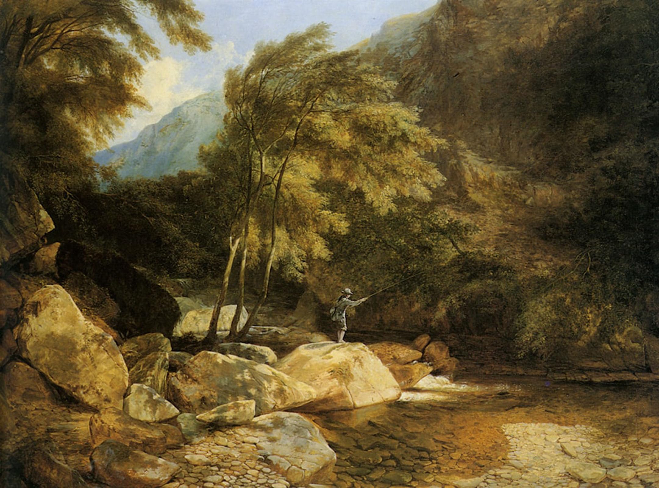 SERENDIPITP Vintage Picture Print on Canvas Wall Art Poster the Angler by Henry John Boddington Artwork Print Poster for Wall Decor 60x90cm