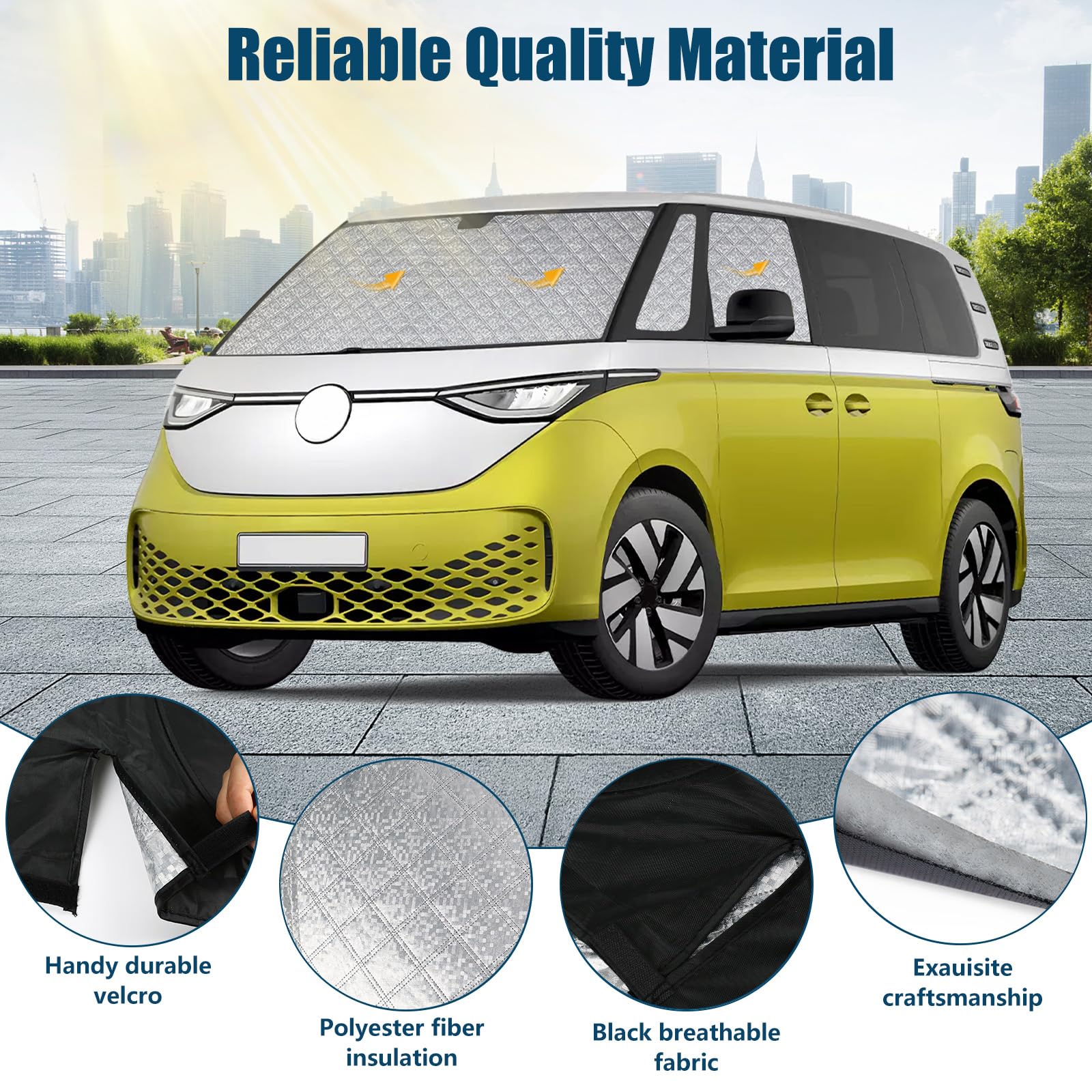 Sonnenschutz Kompatibel mit VW ID Buzz 2022-2026, 5 PCS Auto Frontscheibe Windschutzscheiben Schutz Set, Internes Thermomatte mit Aufbewahrungstasche, Faltbar Sonnenblende