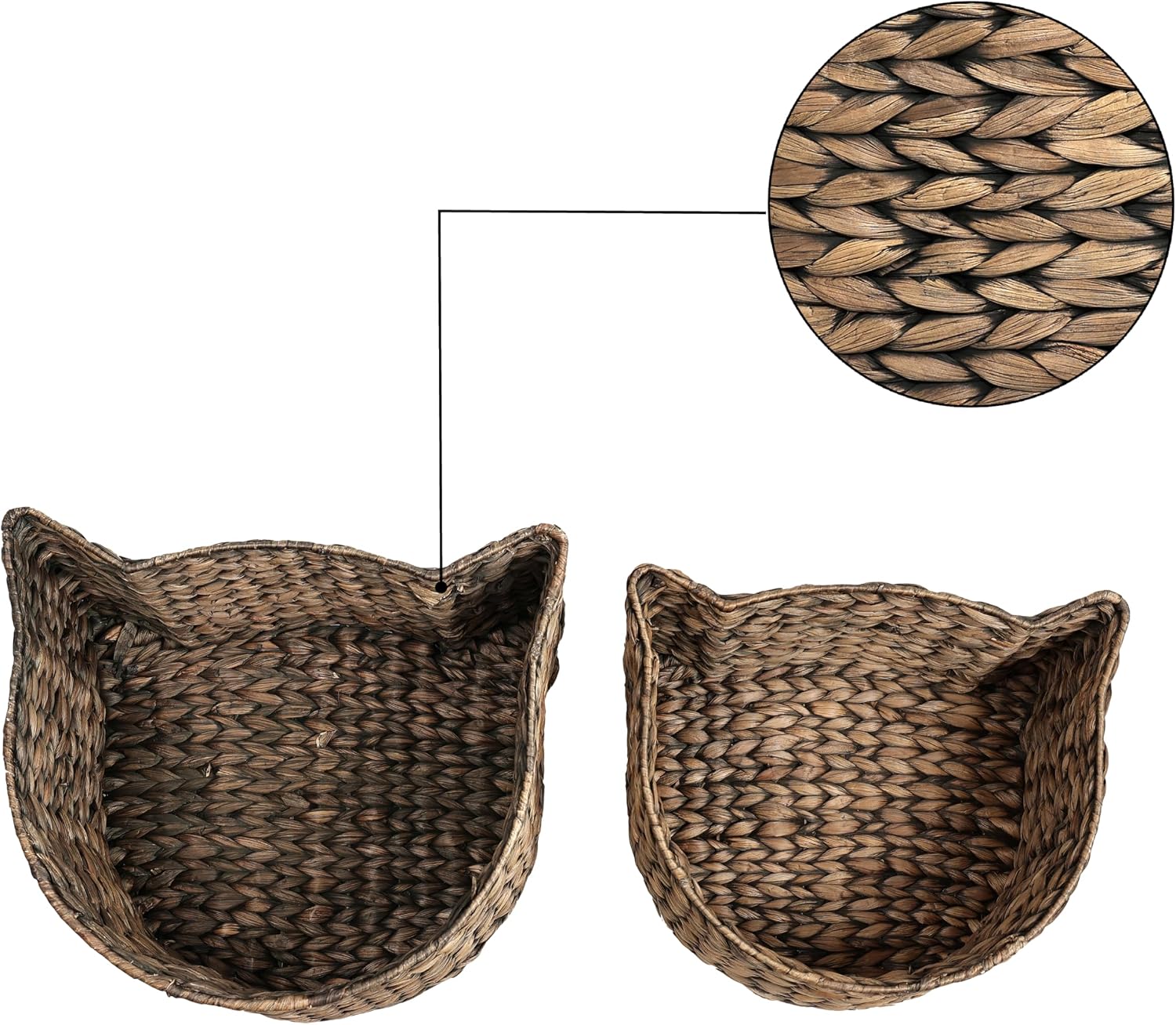 BSK4001B-2SET Feliz Cat-Shaped Hand Woven Water Hyacinth Nesting Pet Toy Organizer Baskets, Cay Storage Box for Living Room, Brown (Set of 2) image 3