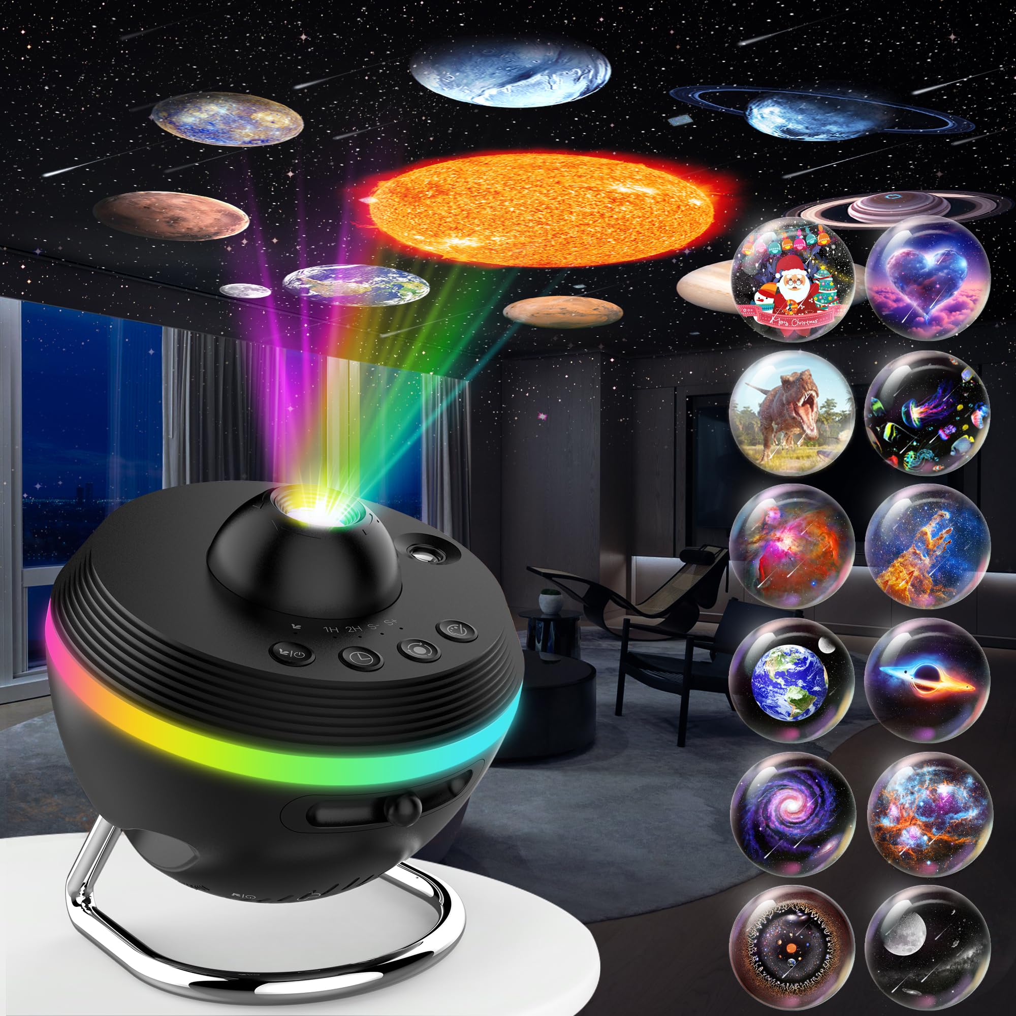 Galaxy Projector, 12 in 1 HD Planetarium Galaxy Star Projector for Bedroom Ceiling, Galaxy Light with Meteor Effects and Timer Night Light for Kids
