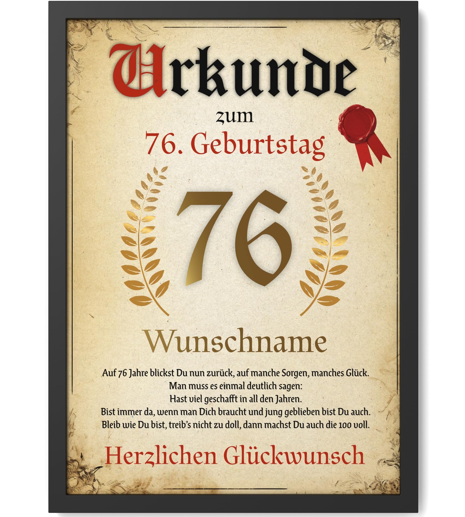 Papierschmiede® Personalisierte Urkunde zum 76. Geburtstag Geschenk Frauen Männer 76 Jahre Geburtstagskarte Geburtstagsgeschenk 76. Geburtstag personalisierbar Geburtstagsurkunde Jahrgang 1950