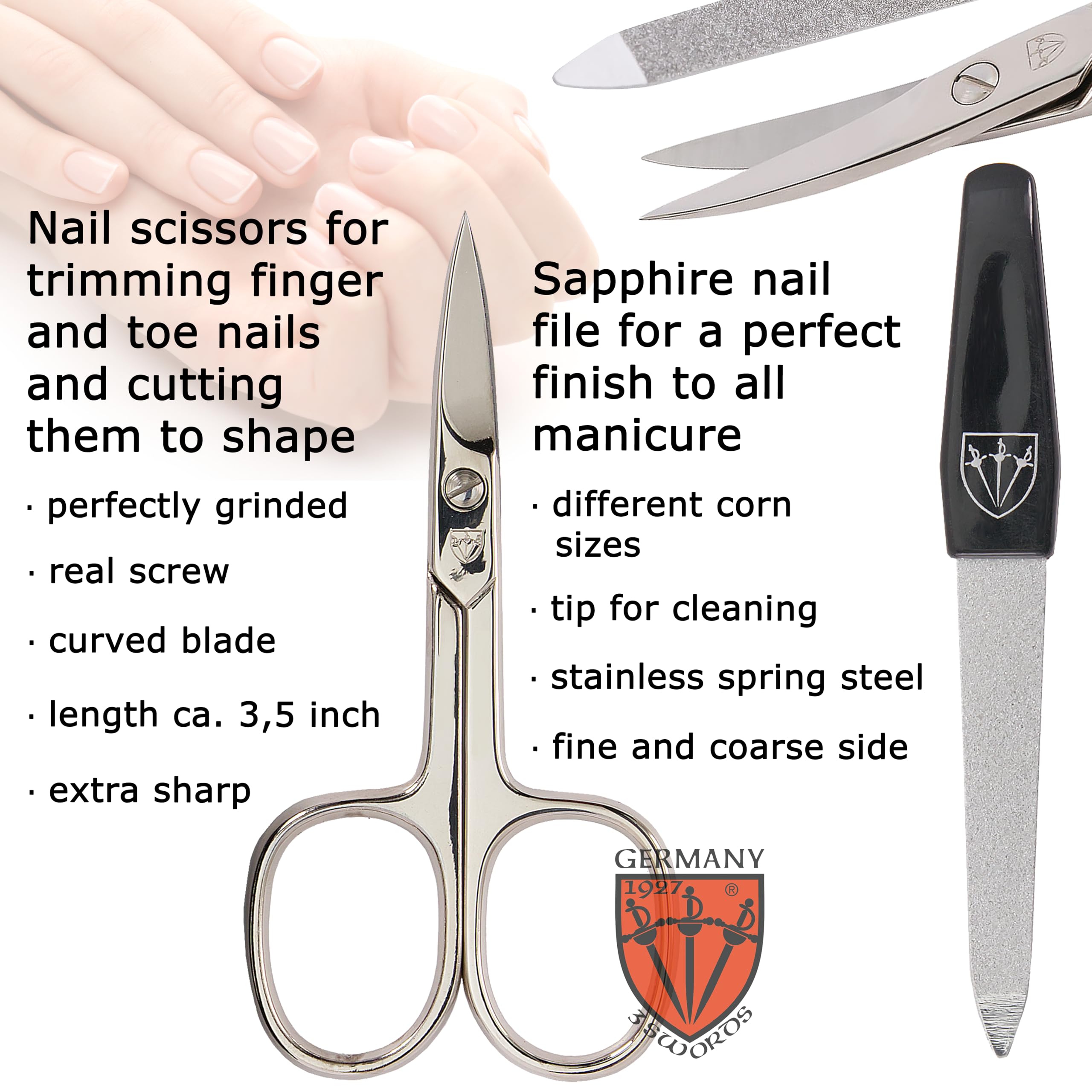 3 Swords Germany, brand quality 3 piece manicure pedicure grooming kit set for nail care with synthetic leather case mint - Image 2