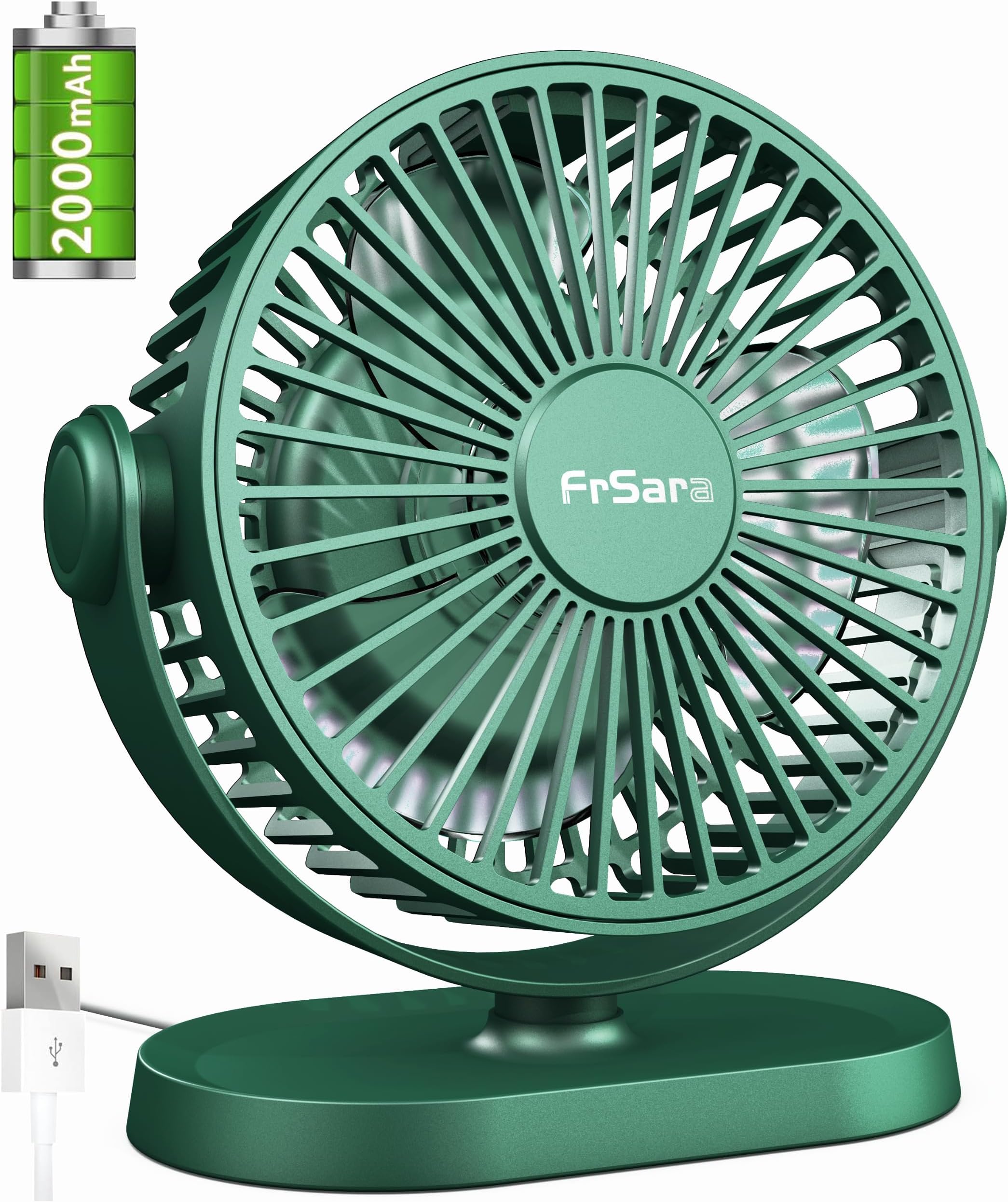FrSara USB Desk Fan, Small Desk Fan 3-Speed Adjustable, 360-Degree Rotation Adjustment, Ultra-Quiet, Large Air Volume, Comfortable, Stylish, Easy to Use