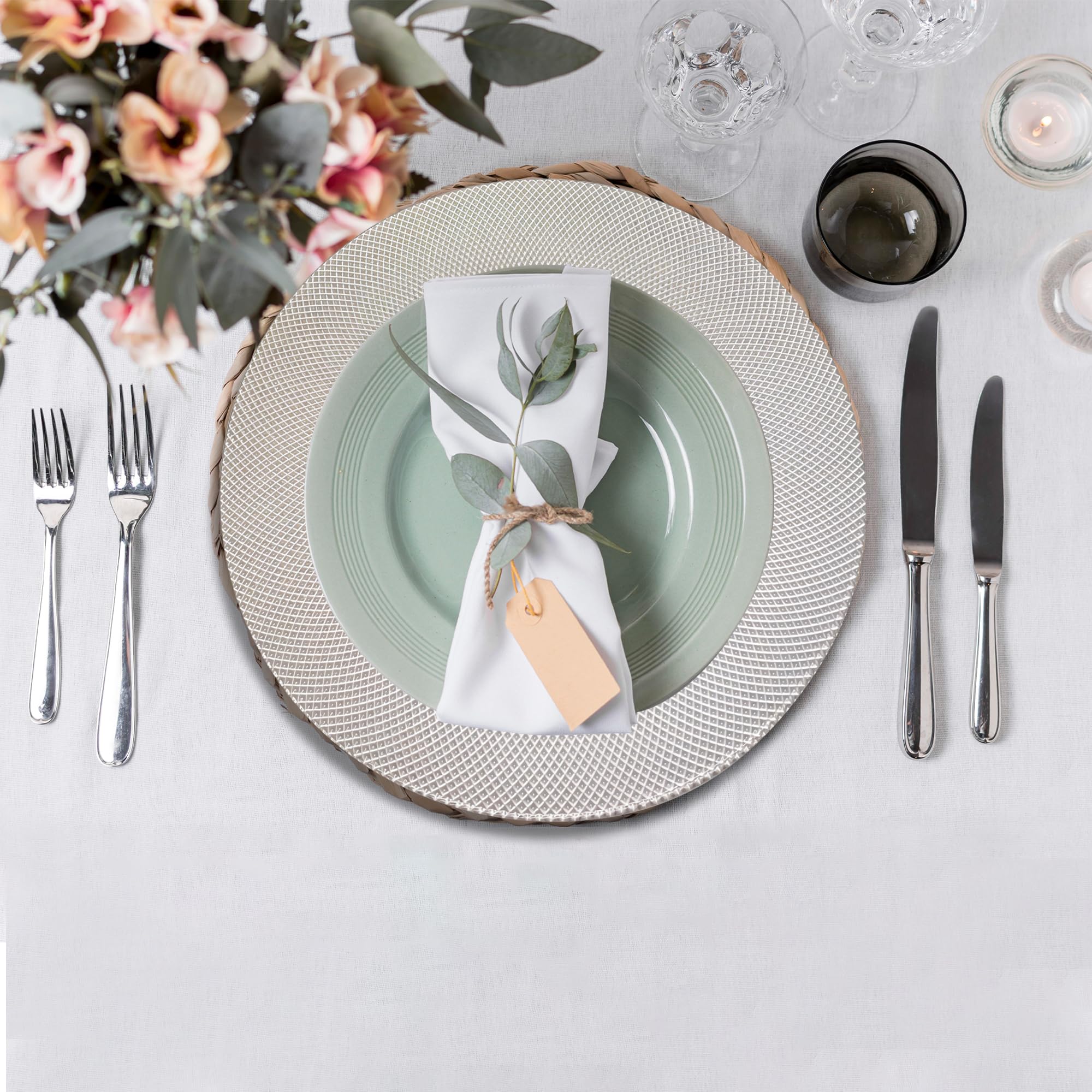 Elegante plato de carga de vidrio a cuadros plateado de 33 cm, placa inferior redonda ideal para bodas, fiestas, aniversarios, fiestas de cumpleaños, vajilla y eventos de catering, 6 unidades