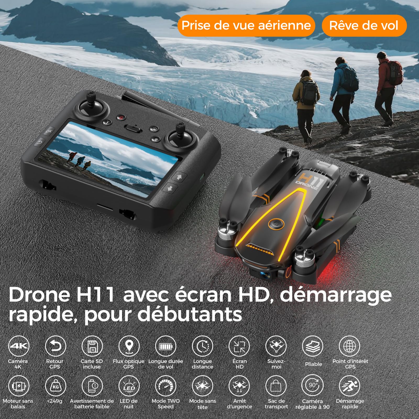 G10 GPS Drones avec Caméra 4K pour Enfant et Adultes (Radiocommande avec Écran) 5GHz WiFi RC