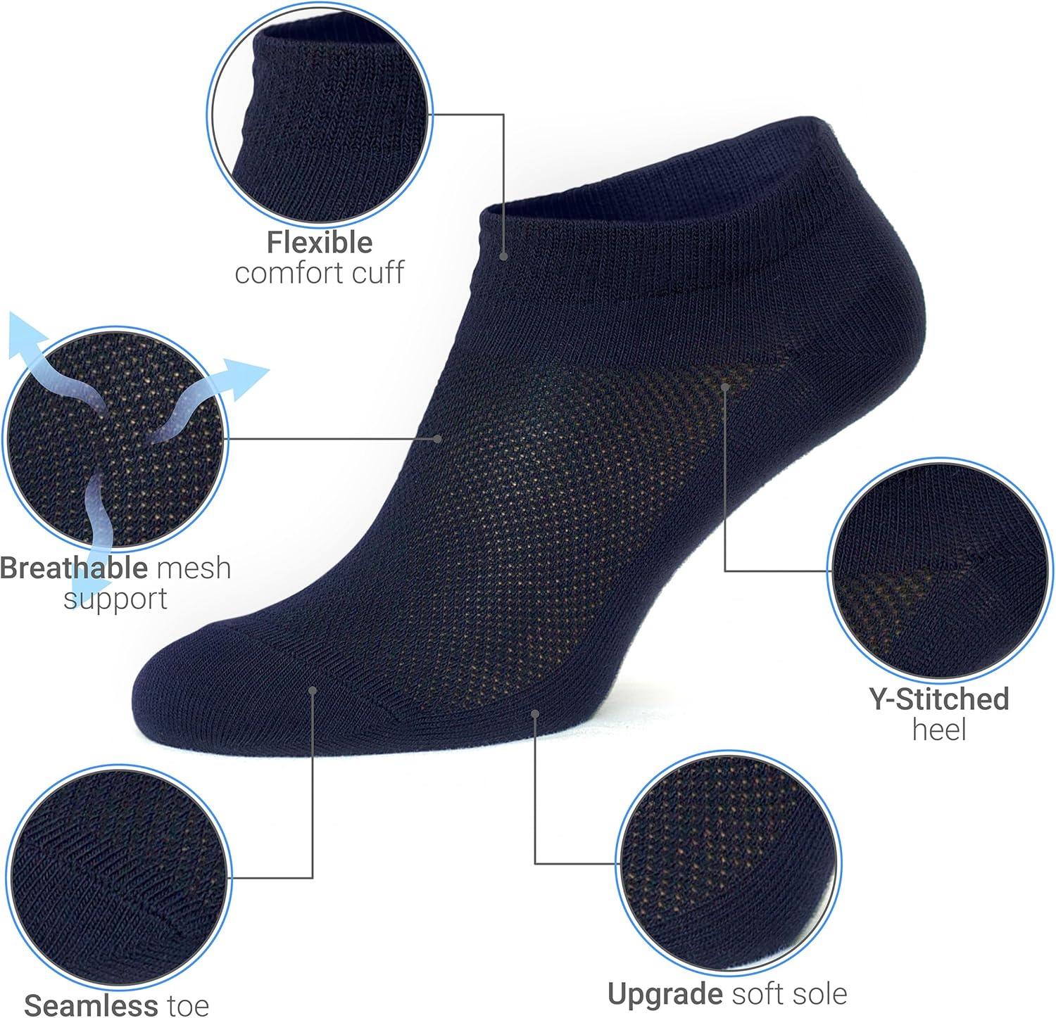 Duna Ankle Socks for Womens - Ultra Thin Breathable Cotton Sport Socks - Athletic, Running, Low Cut, No Show (4 and 6 pairs) - Image 3