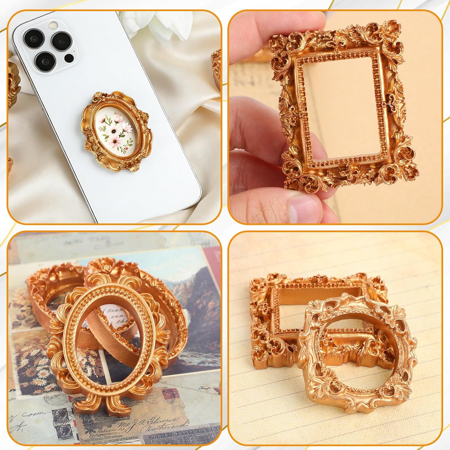 party greeting 50Pcs Mini Vintage Resin Picture Frames Antique Gold Photo Frame 12 Styles Tiny Baroque Picture Frames for Diy Jewelry Display Photography Mobile Party Wall Decor Hotel Home Decoration