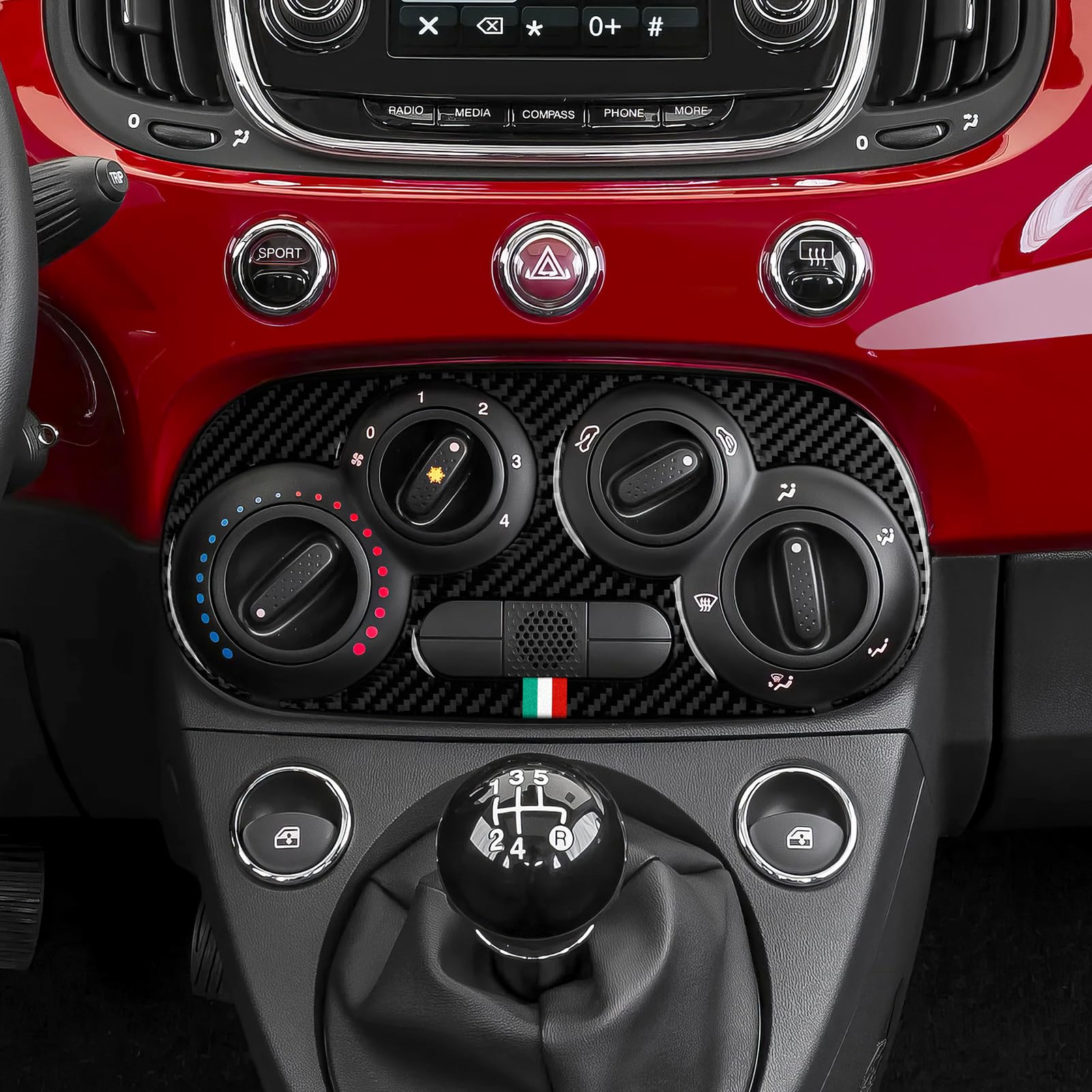 Auto Bedienelemente Klimaanlage Aufkleber Cover Kohlefaser Trim Kompatibel mit Fiat 500/500C (2007-2024)/500e (2009-2019) Abarth 500/500C (2008-2015)/595/595C (2014-2024)/695/695C Zubehör (A)