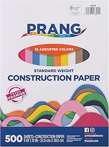 Prang (Formerly Art Street) Construction Paper, 10 Assorted Colors, Standard Weight, 9" x 12", 500 Sheets