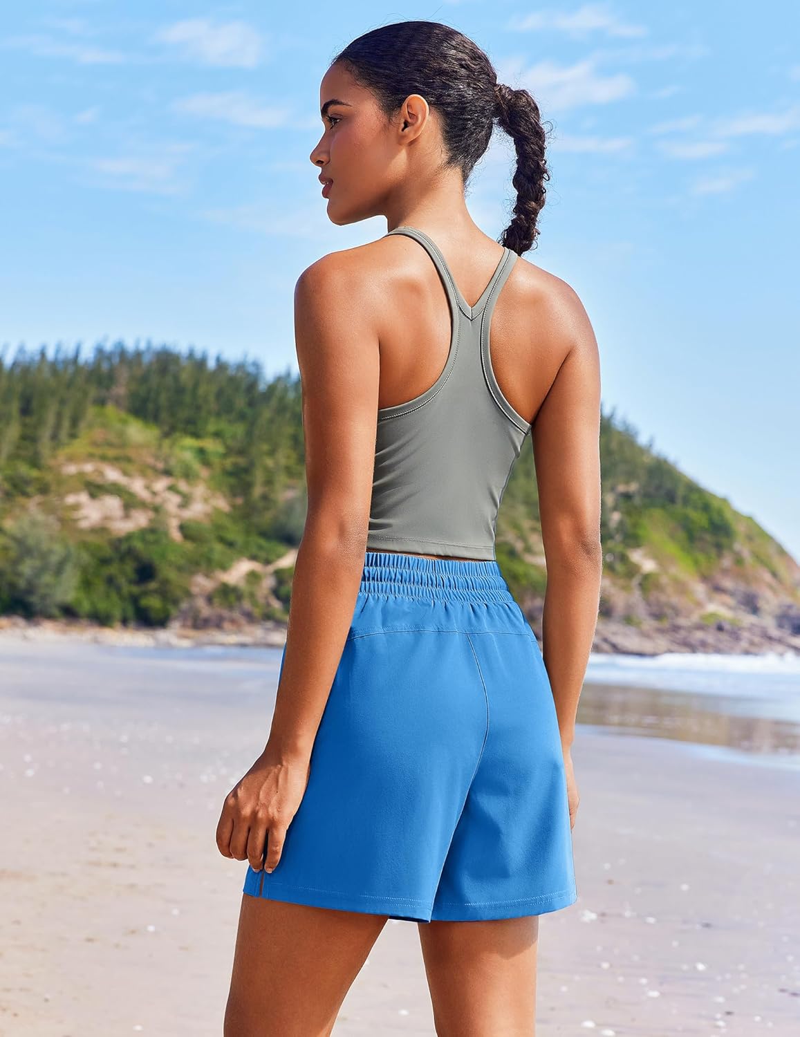 PINSPARK Women 5'' Quick Dry Running Athletic Shorts High Waisted Workout Gym Split Drawstring Short with 2 Pocket - Image 2