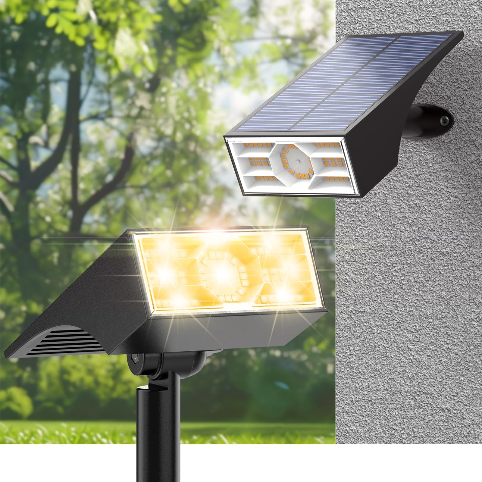 Katipeal Solar Spot Lights Outdoor,2 Pack/56 LED Outdoor Lights for Yard Waterproof IP68, 4 Lighting Modes Solar Landscape Spotlights, Auto On/Off