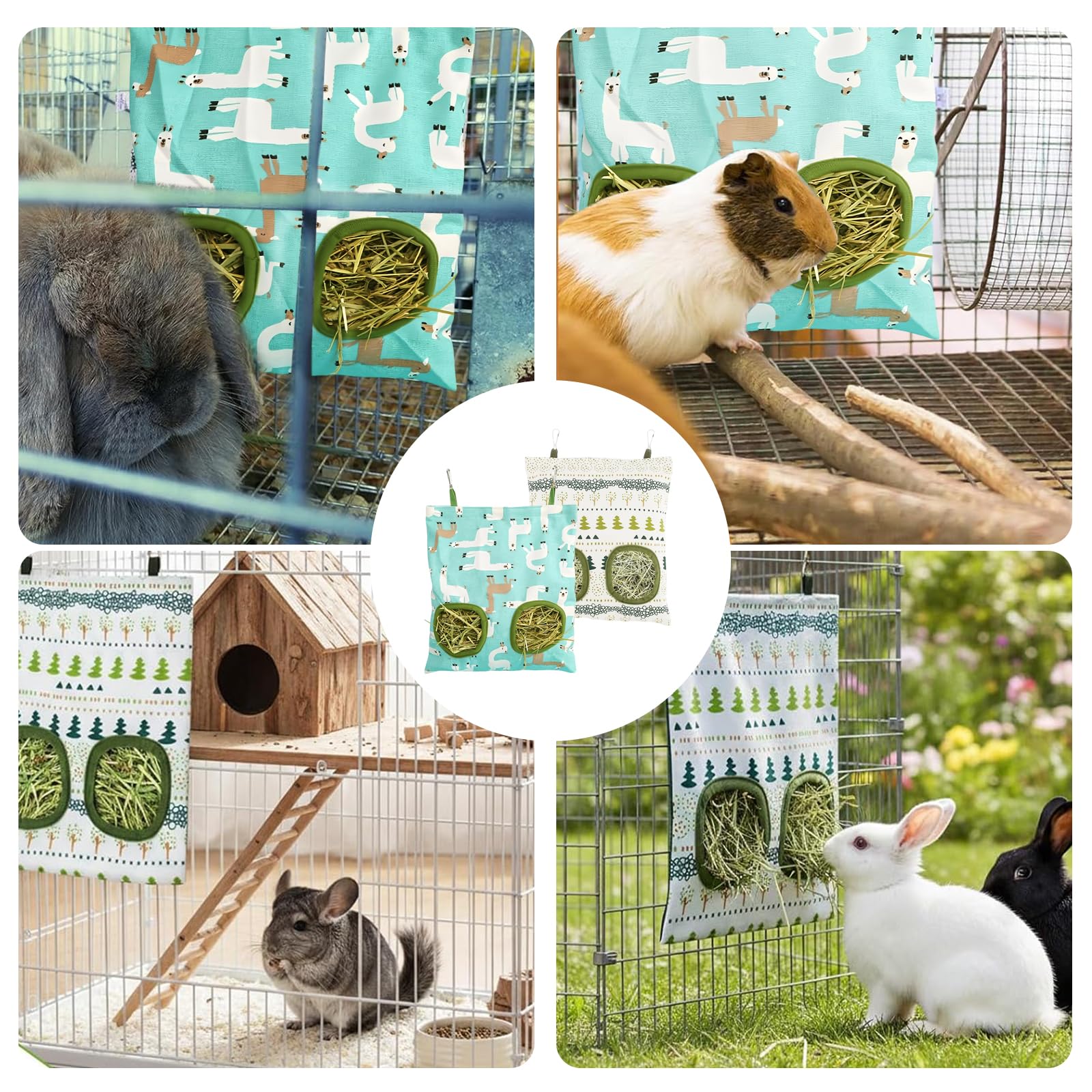 2 Pièces Sac à Foin pour Lapin, Distributeur de Foin, Sac de Foins Suspendu avec 2 Fenêtres, Accessoire Foin pour Petits Animaux Chinchilla, Cochon d'Inde et Taupe