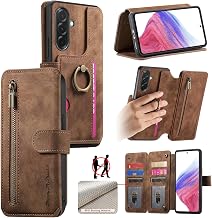 Mobile Phone Case for Samsung Galaxy A56 5G Case Foldable Flip Case with Card Slots RFID Zip Protective Case Ring Holder Ring Stand Mobile Phone Case Leather Wallet Case - Brown
